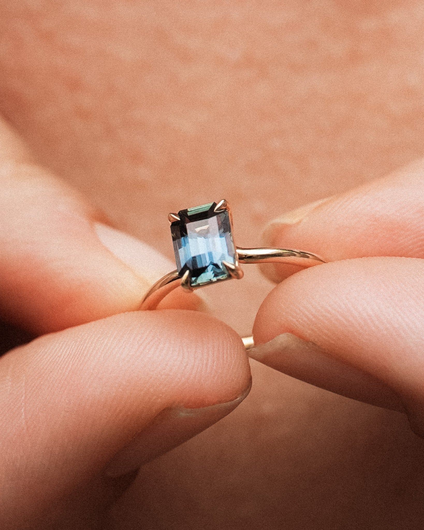 Adama Emerald Cut Ring Solitaire 1.58ct Green Sapphire Solid Gold