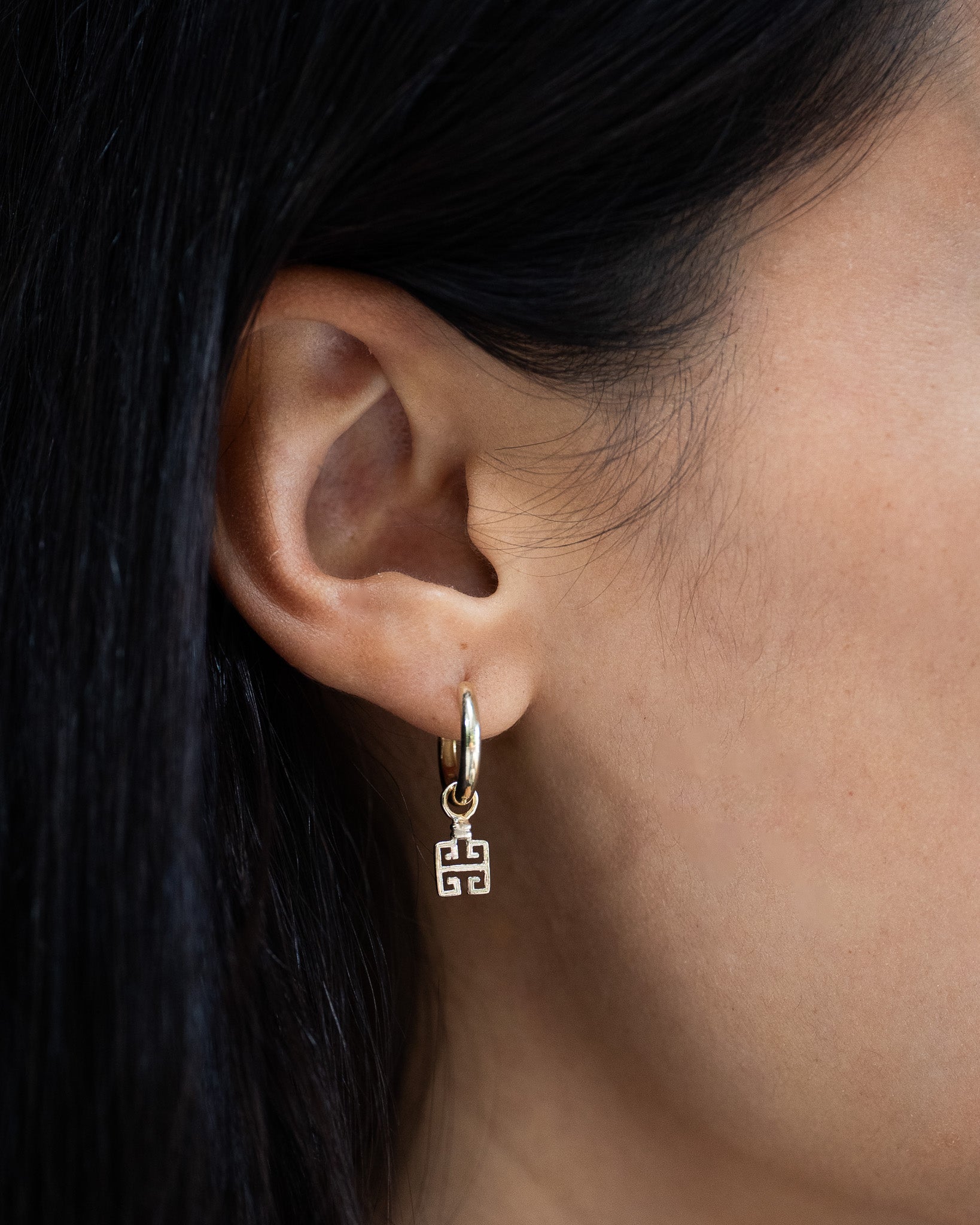 Double Greek Key Ear Charm Solid Gold
