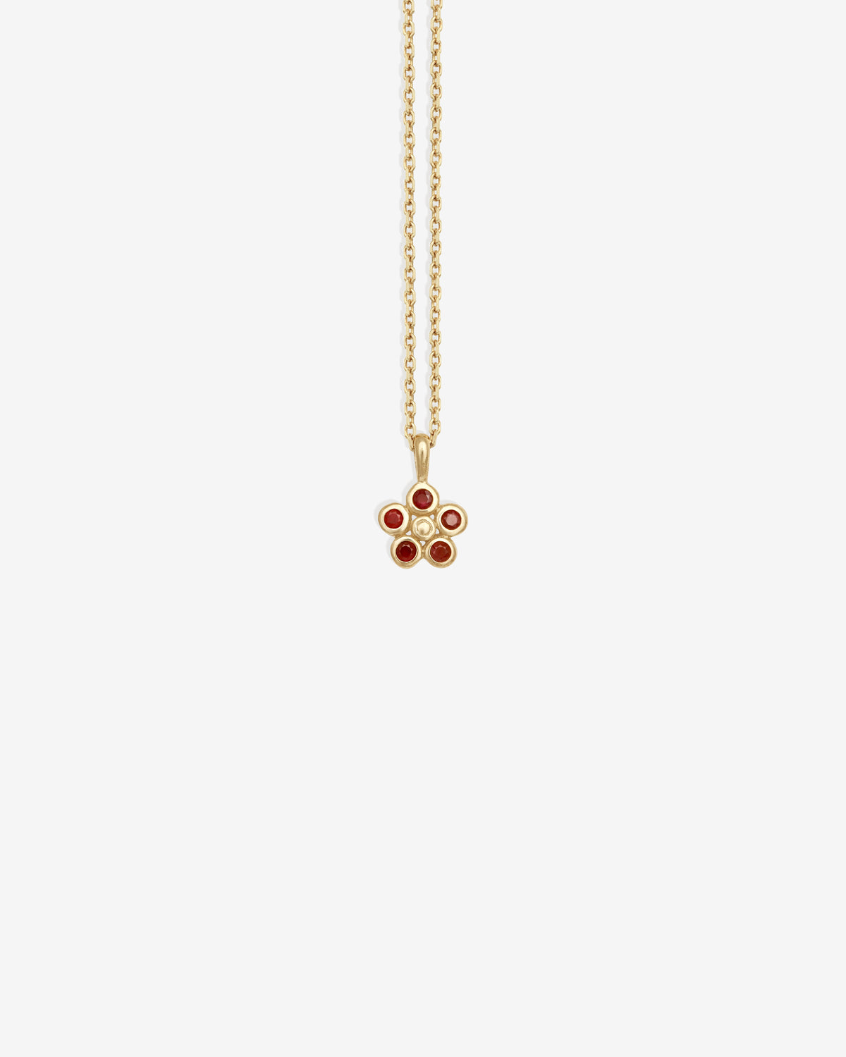 Daisy Ruby Necklace Solid Gold set with five rubies