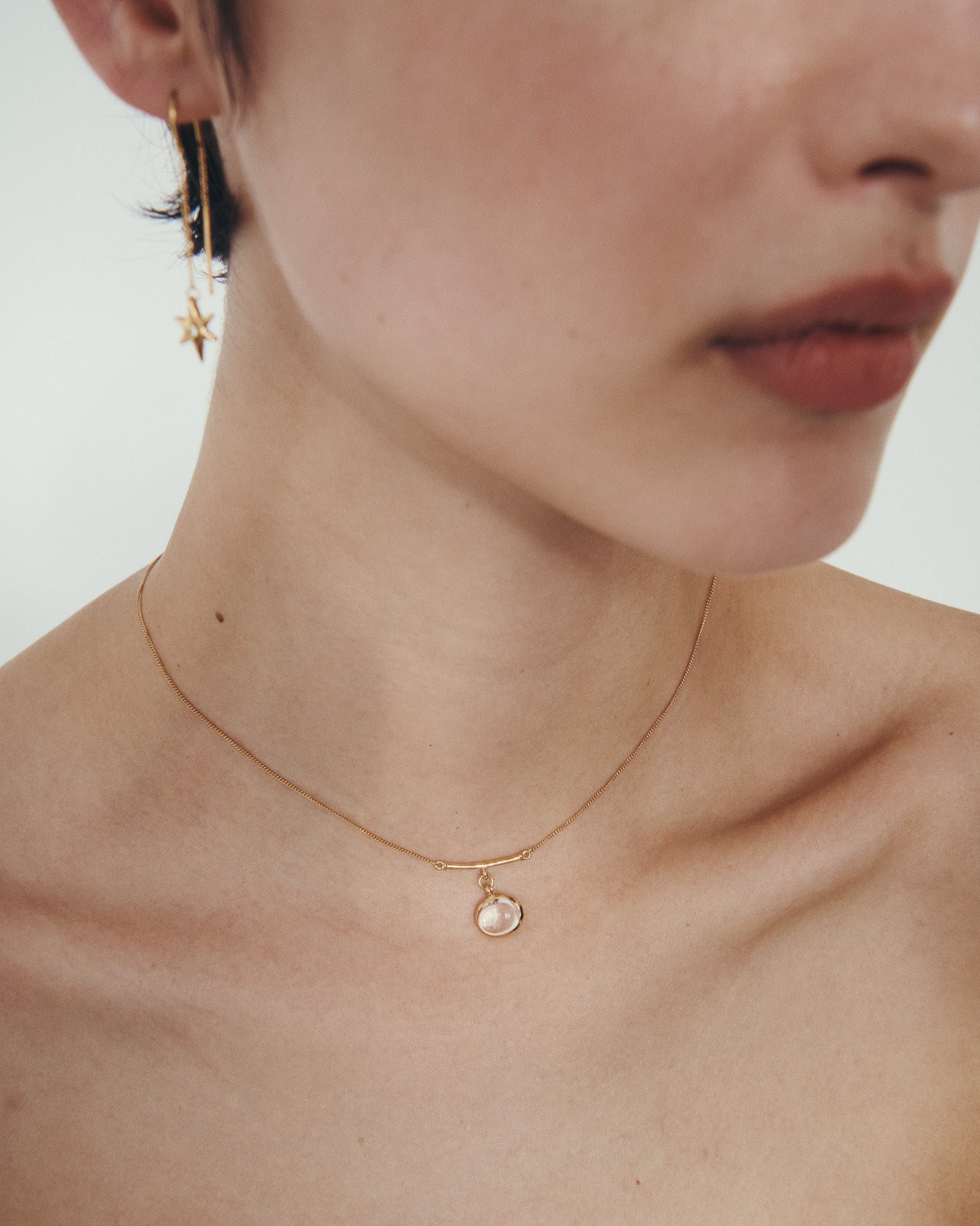 Electra Earrings and Mani Necklace in Gold Vermeil, worn