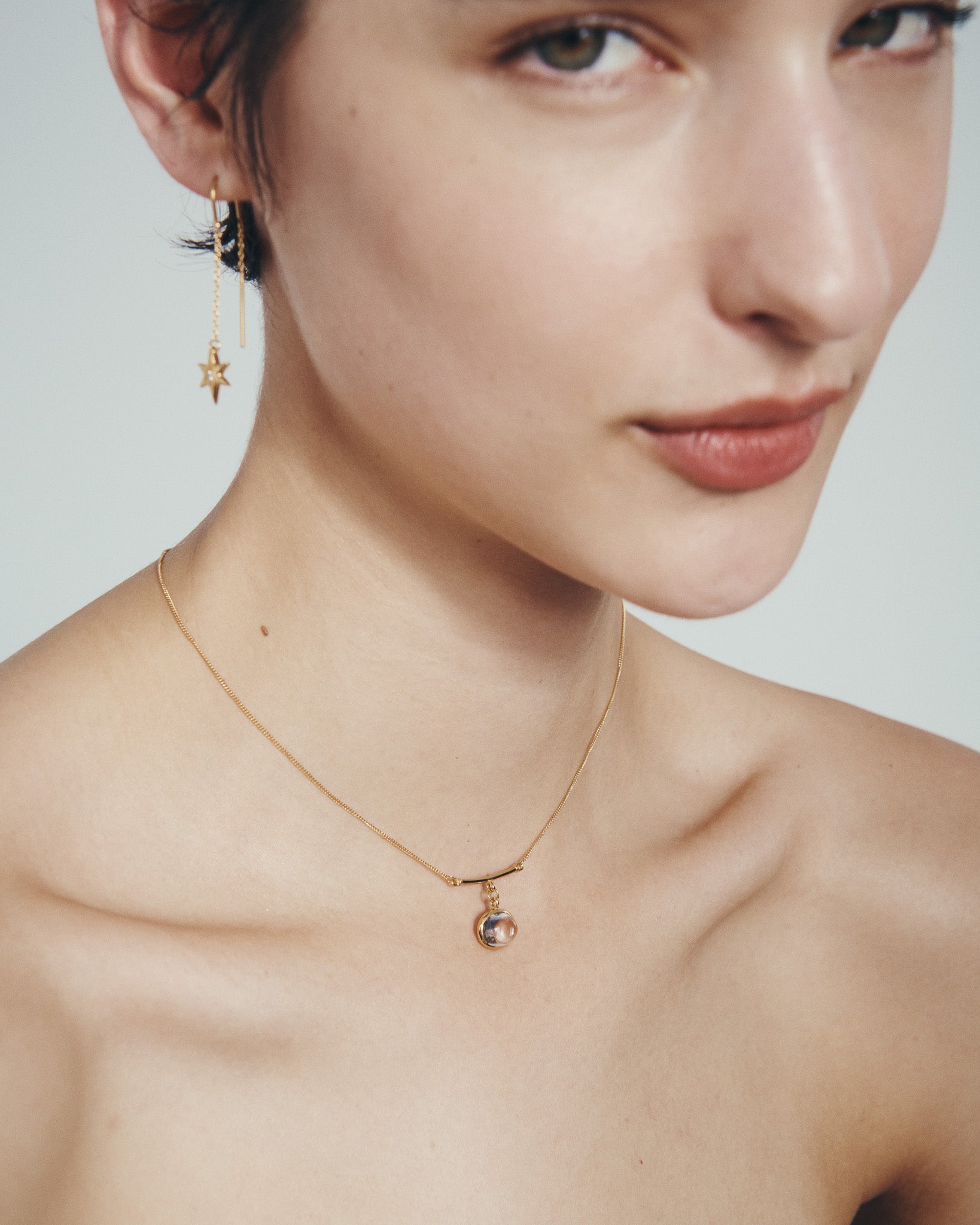 Electra Earrings and Mani Necklace in Gold Vermeil, worn