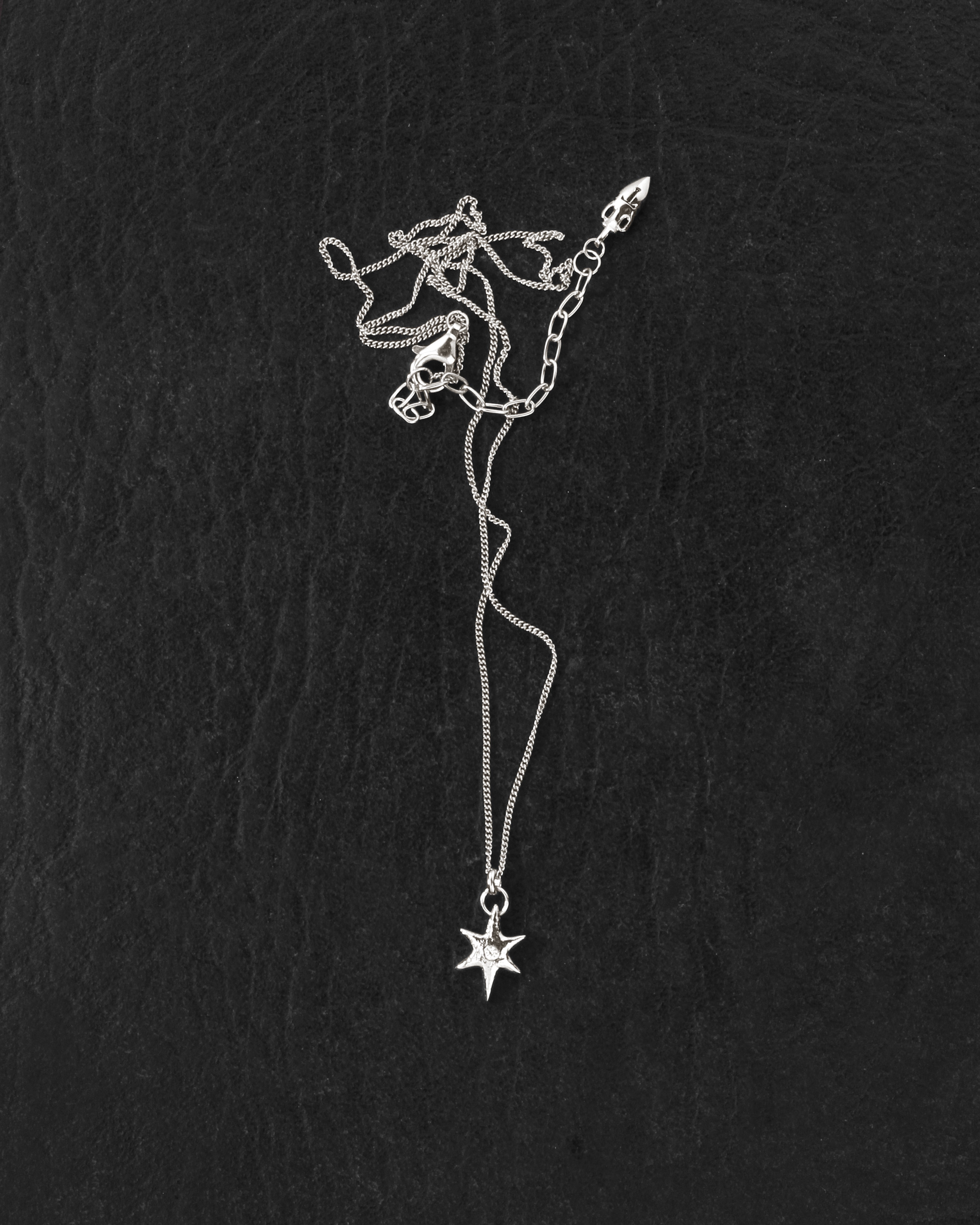 Electra Necklace Silver on dark leather