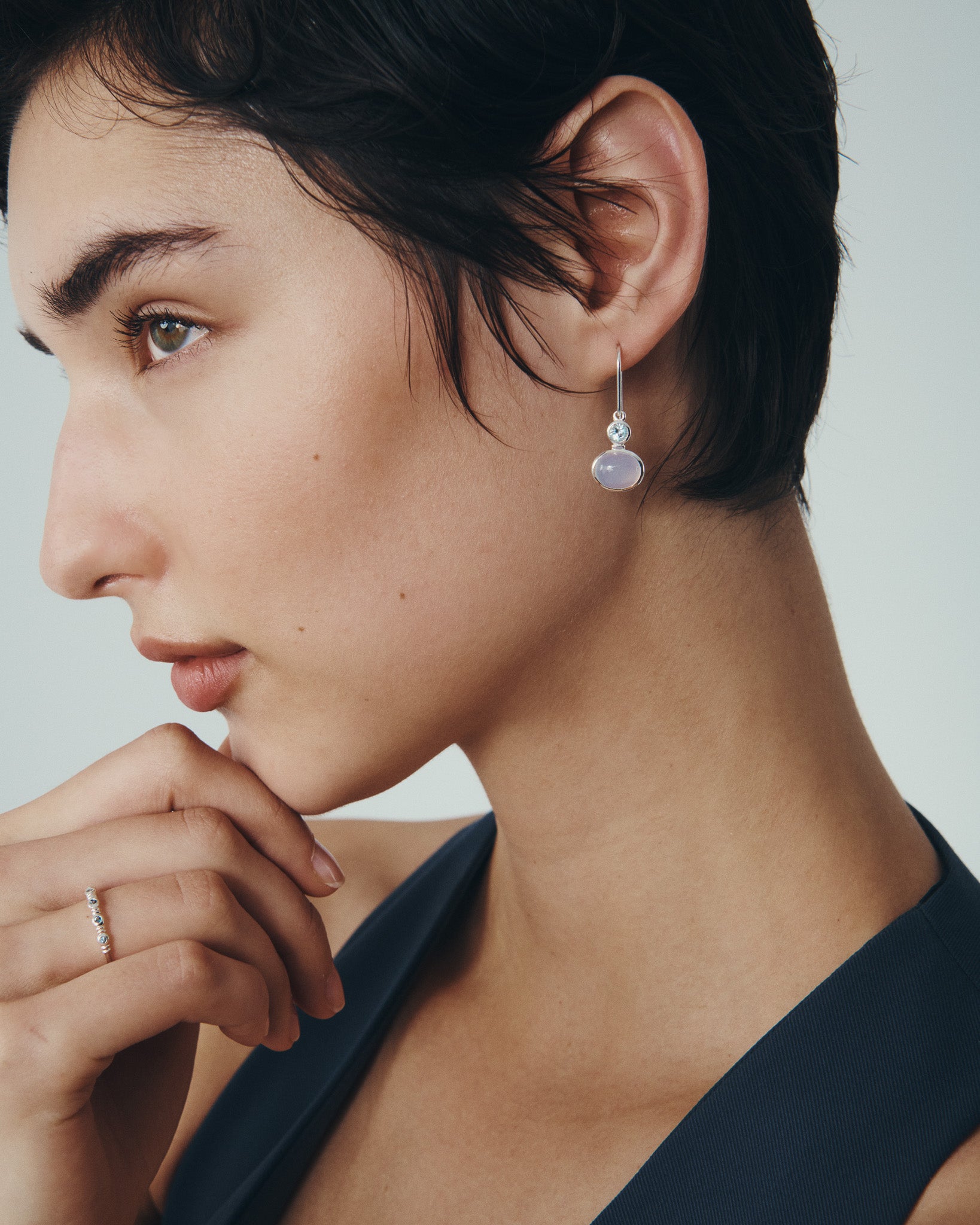 Ether Earrings Silver, worn