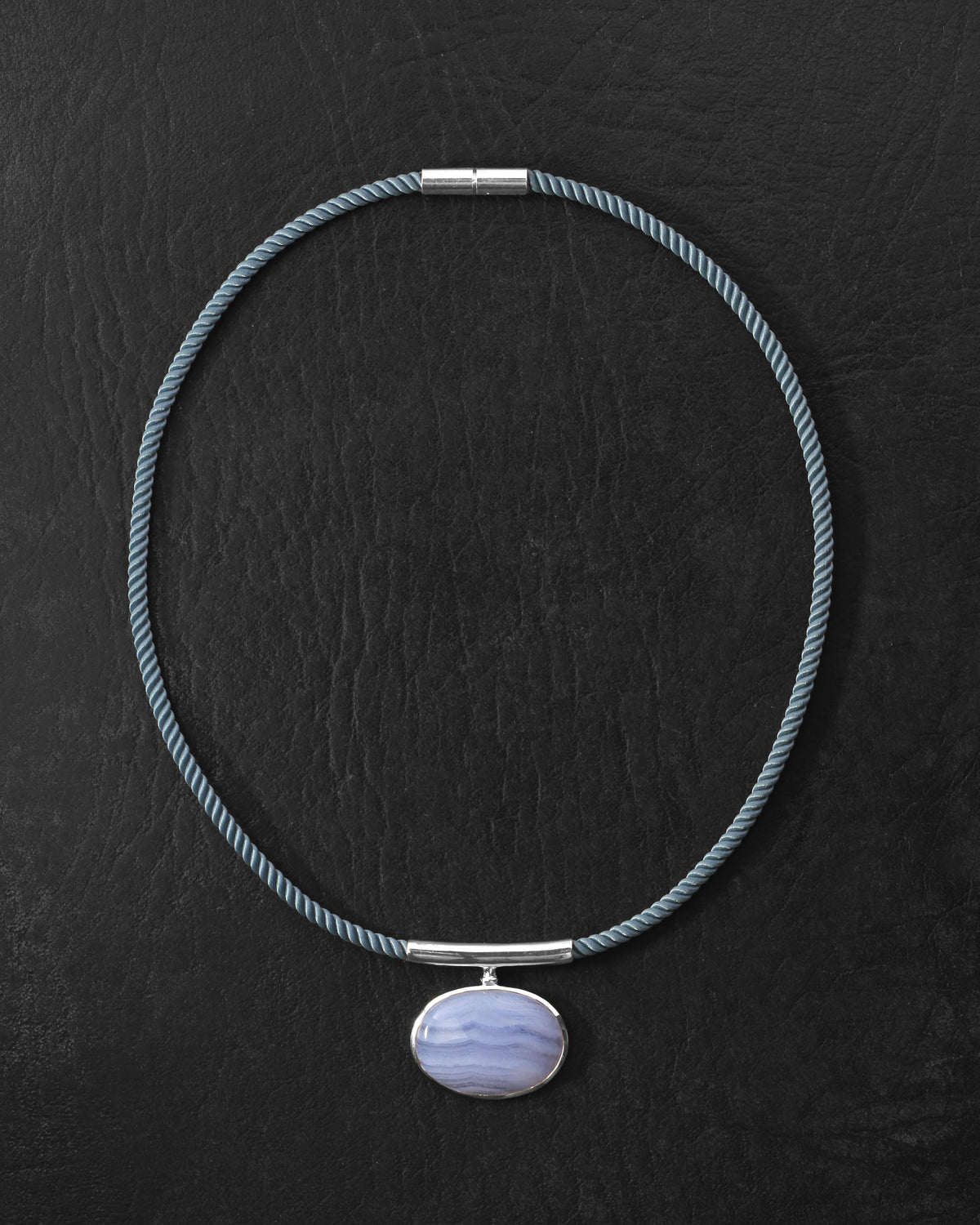 Ether Necklace Silver on dark leather
