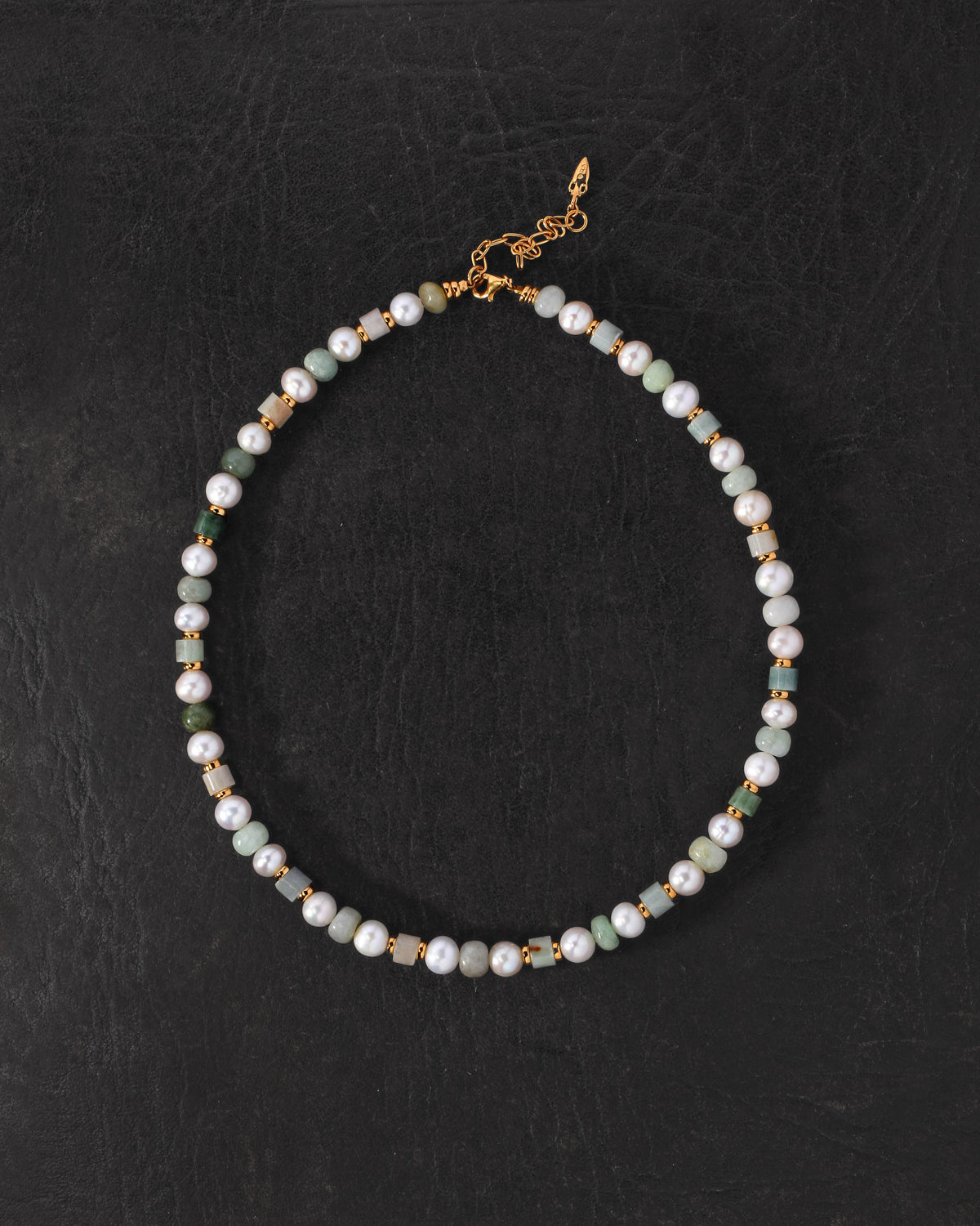 Hydra Necklace Gold Vermeil on dark leather