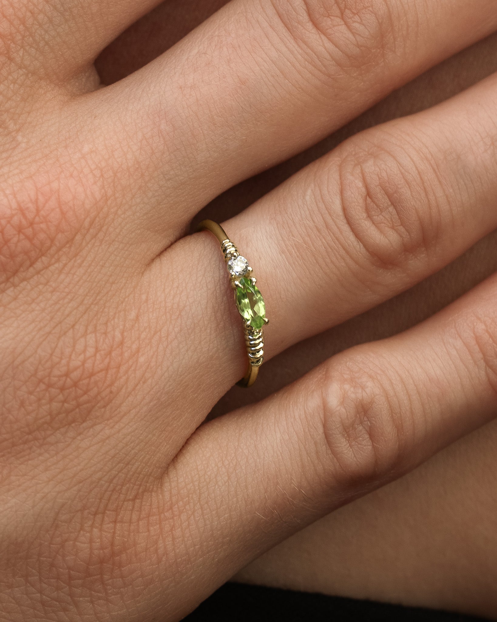 Jasmine Ring Peridot Diamond Solid Gold