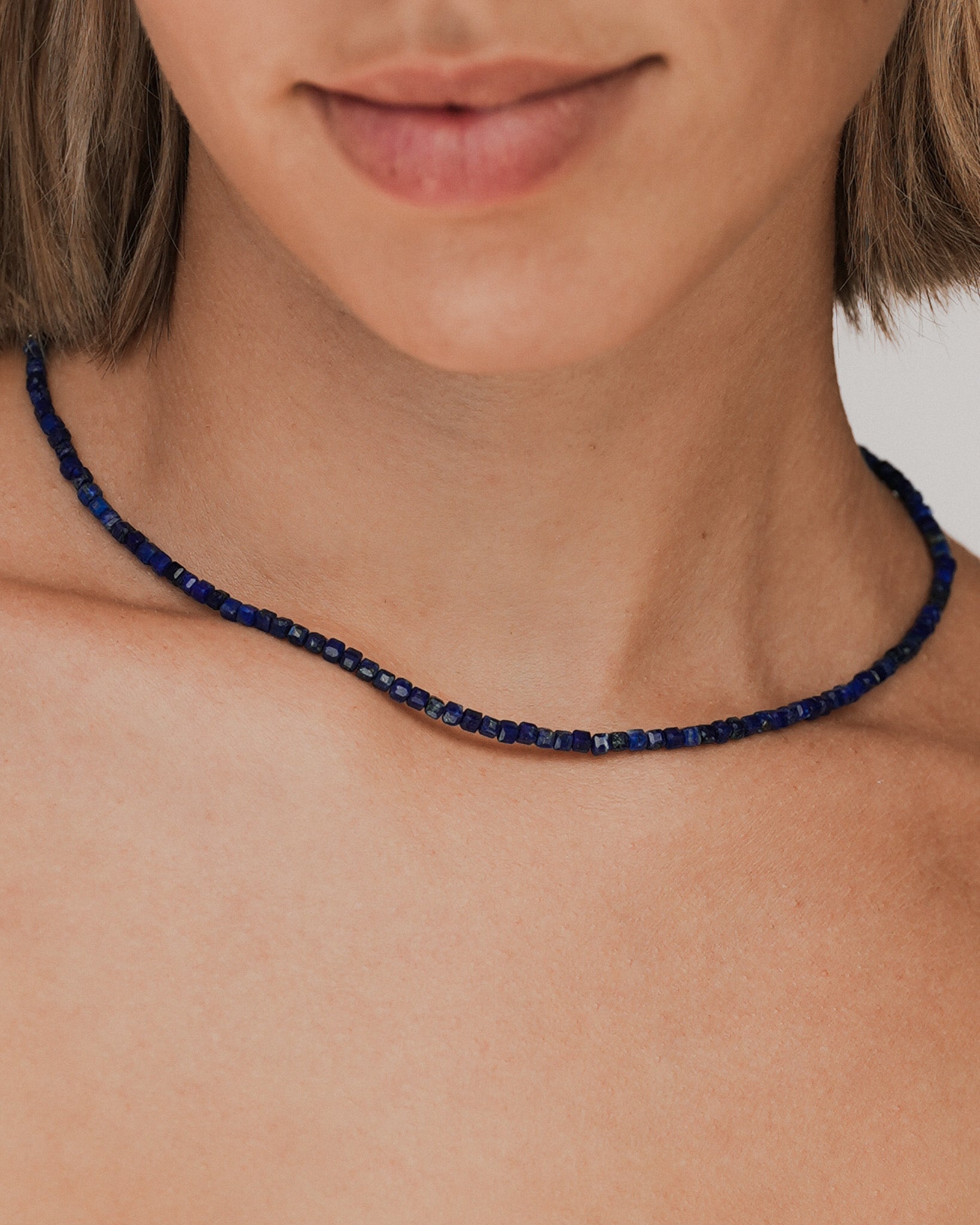 Lucien Lapis Bead Necklace Solid Gold