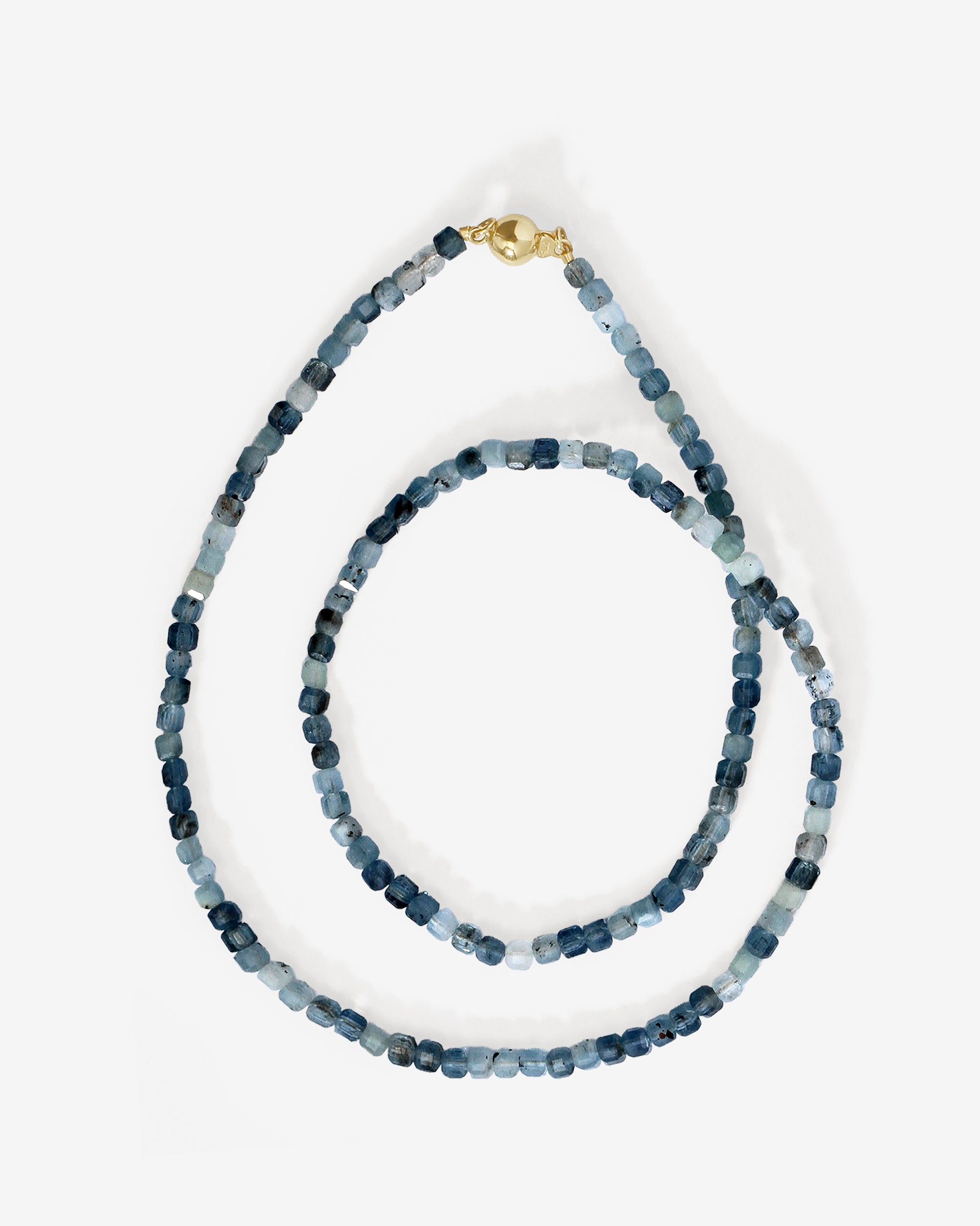 Lucien Santa Marie Aquamarine Bead Necklace Solid Gold