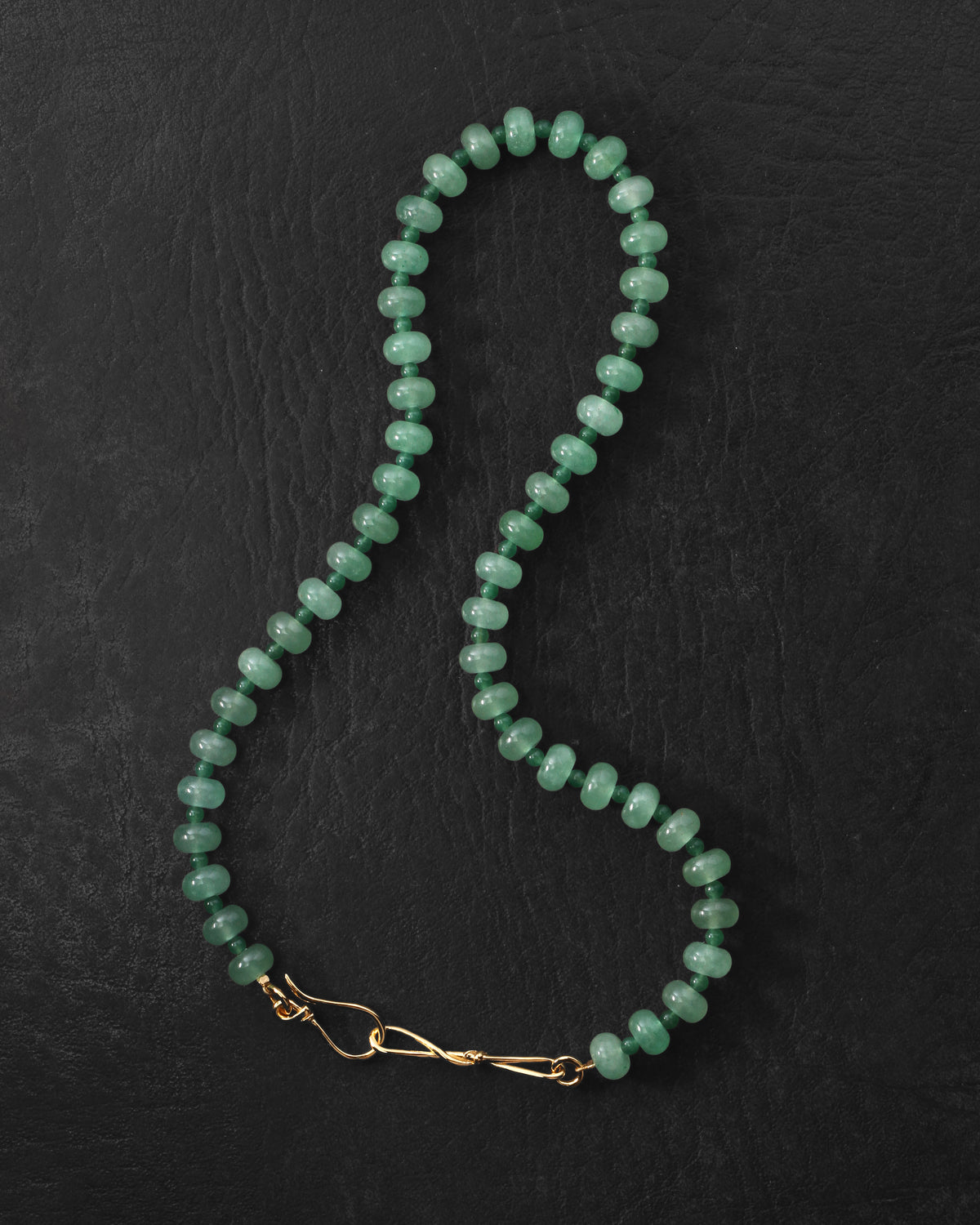Ma Beaded Necklace Gold Vermeil on dark leather