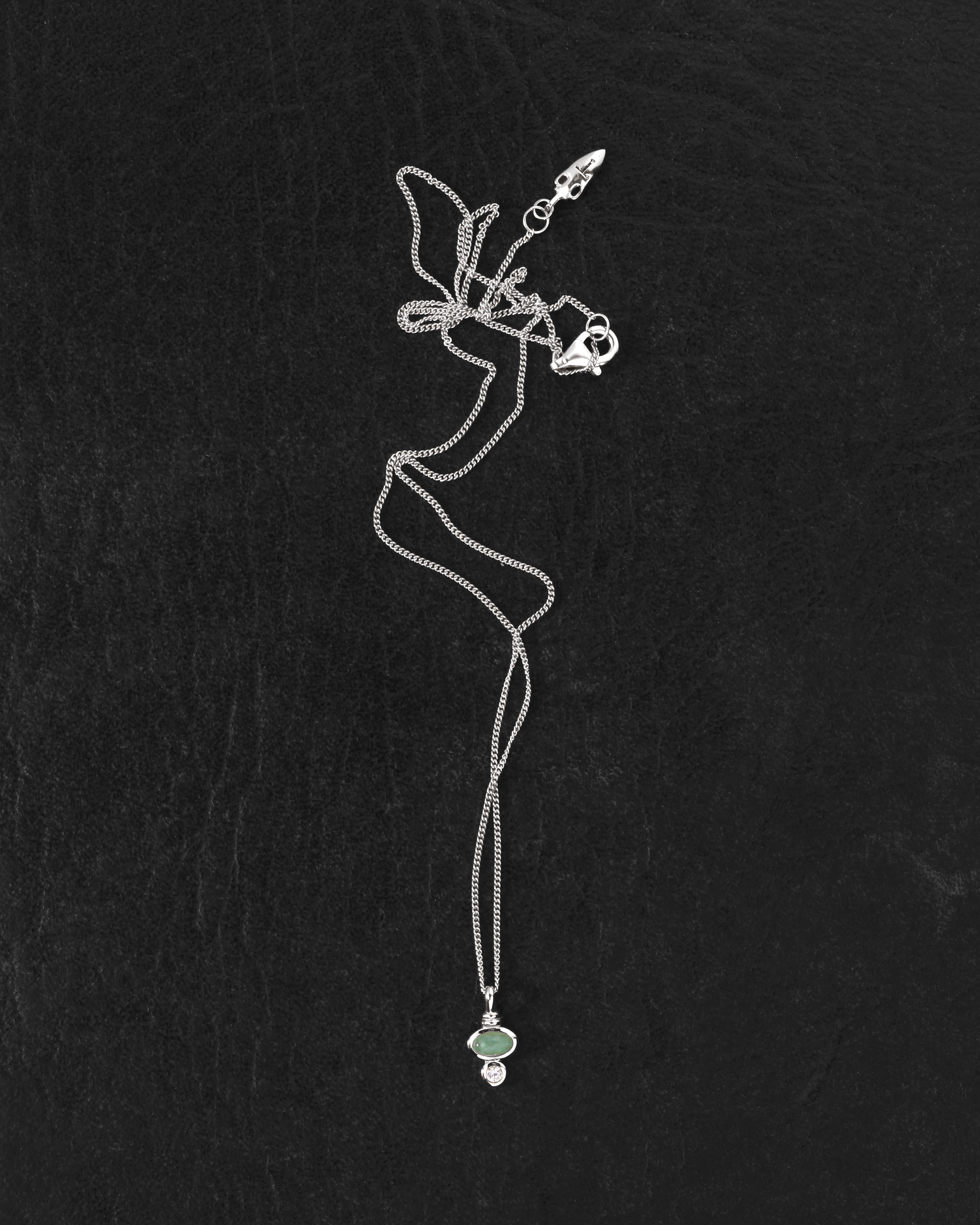 Ma Necklace Silver on dark leather