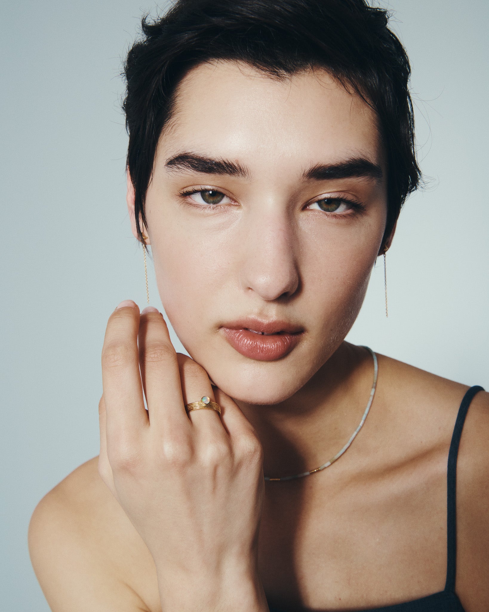 Mare Necklace, Seba Stud Earrings and Soma Ring in Gold Vermeil, worn
