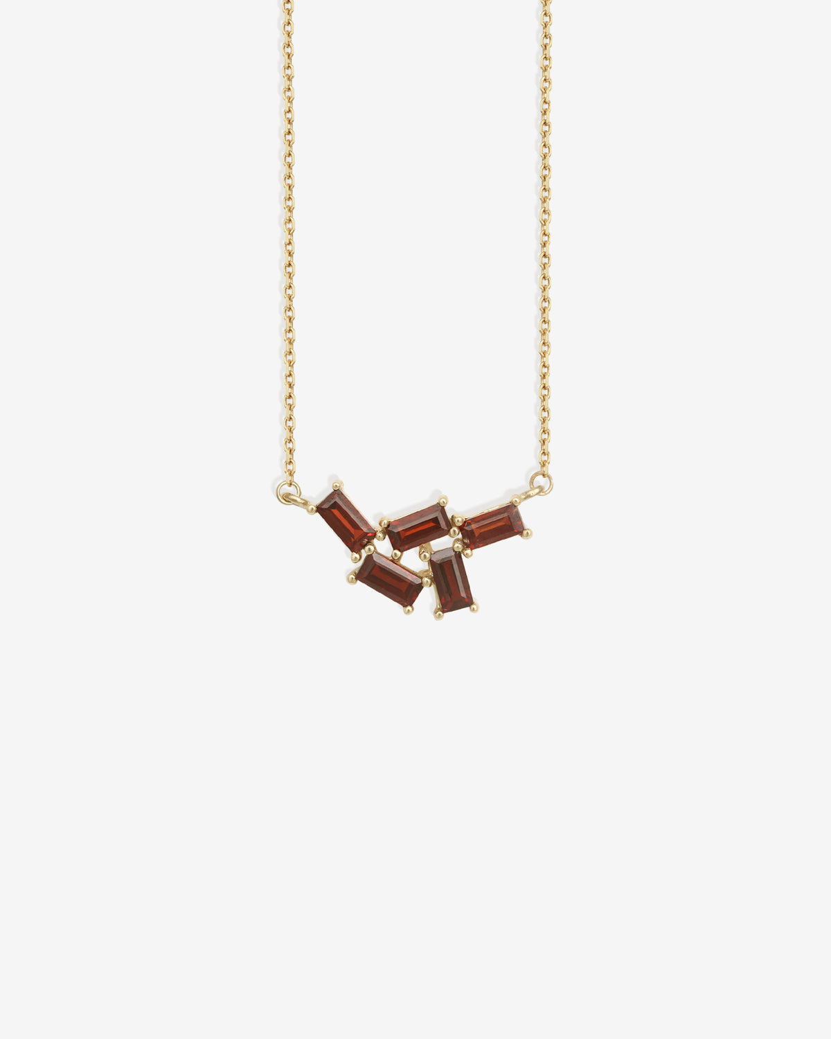 Monti Garnet Necklace Solid Gold set with five garnet baguettes