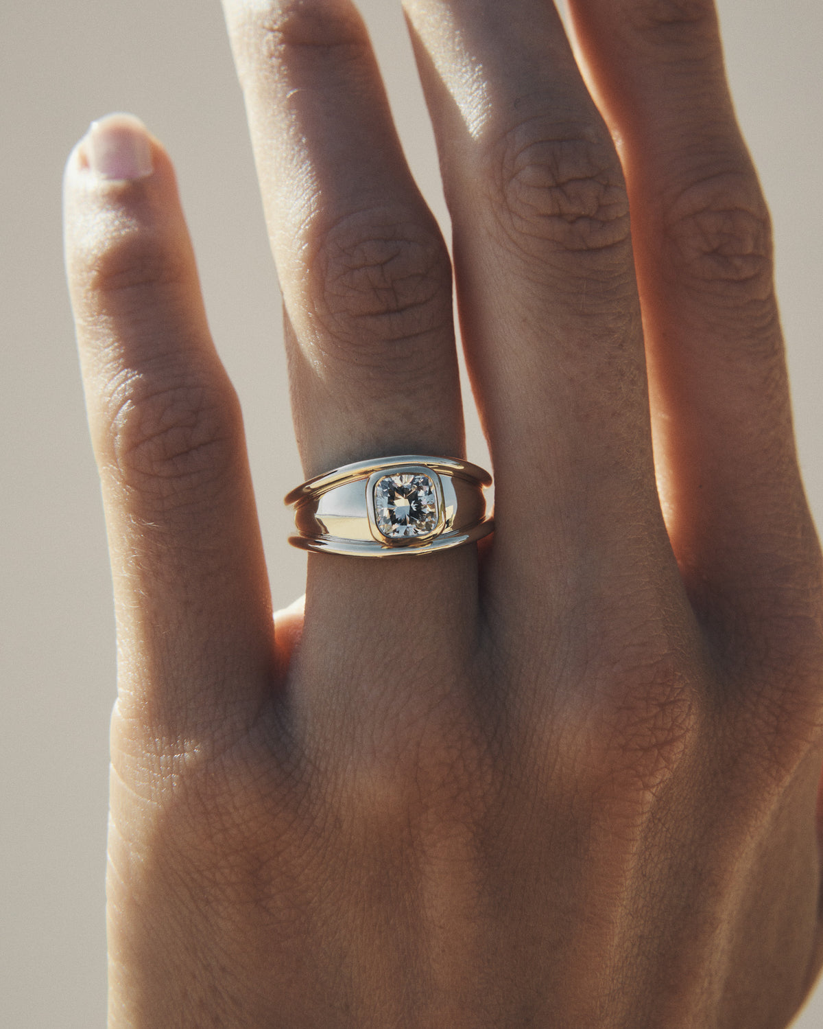 Odette Cushion Diamond Ring Solid Gold, worn on the hand