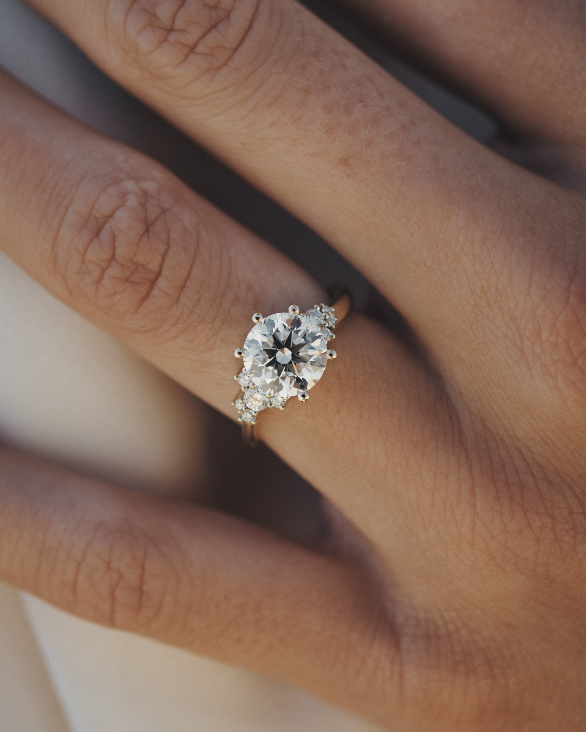 Rae Diamond Cluster Ring Solid Gold, worn on the hand