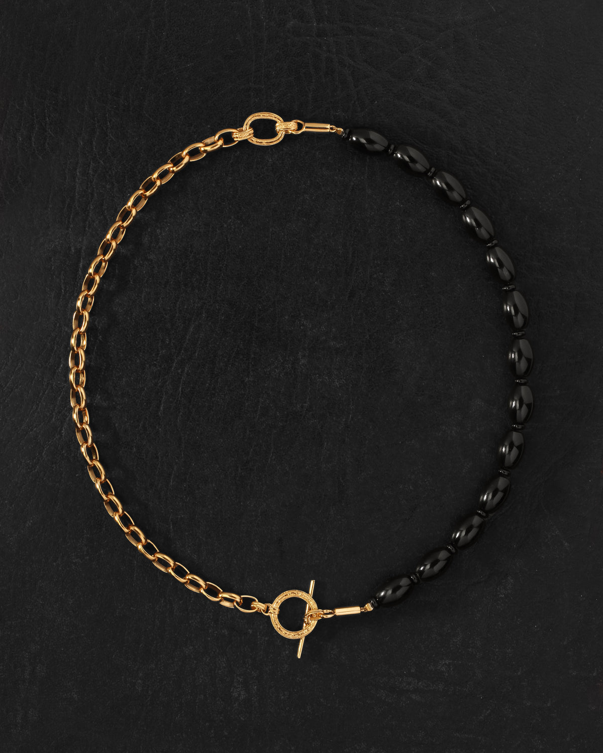 Sita Beaded Necklace Gold Vermeil on dark leather