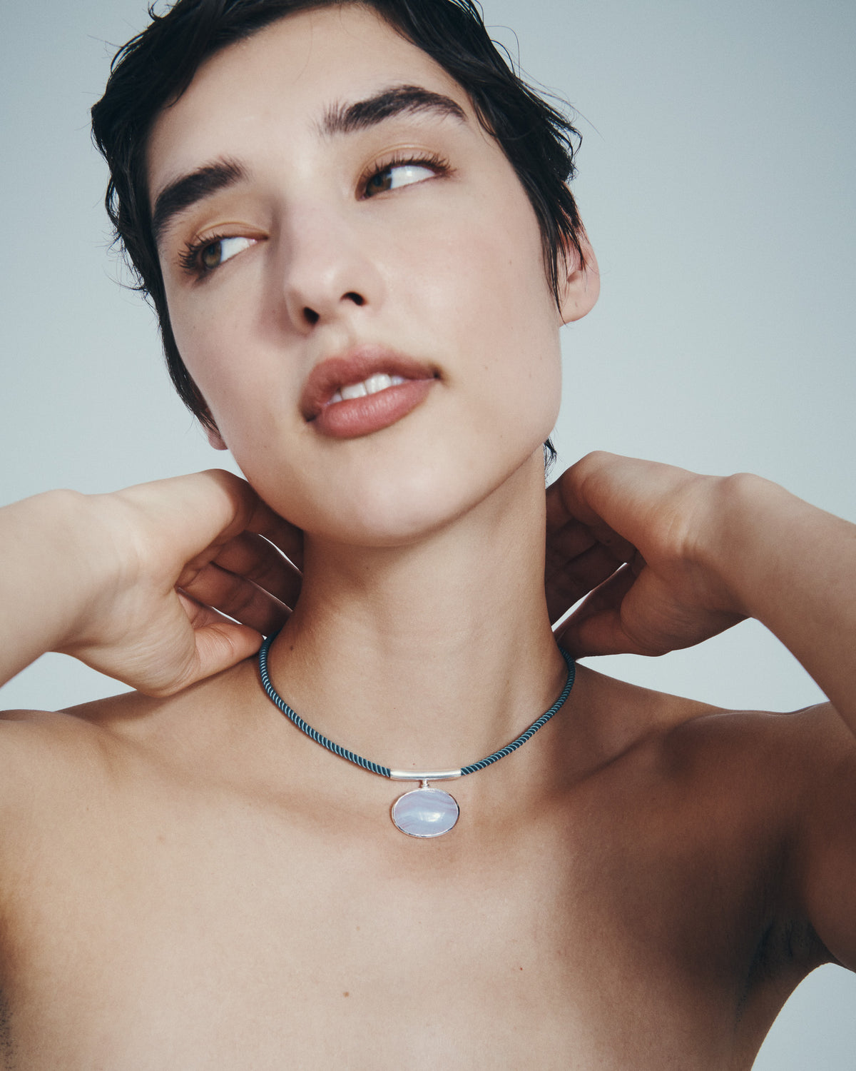 Ether Necklace Silver, worn