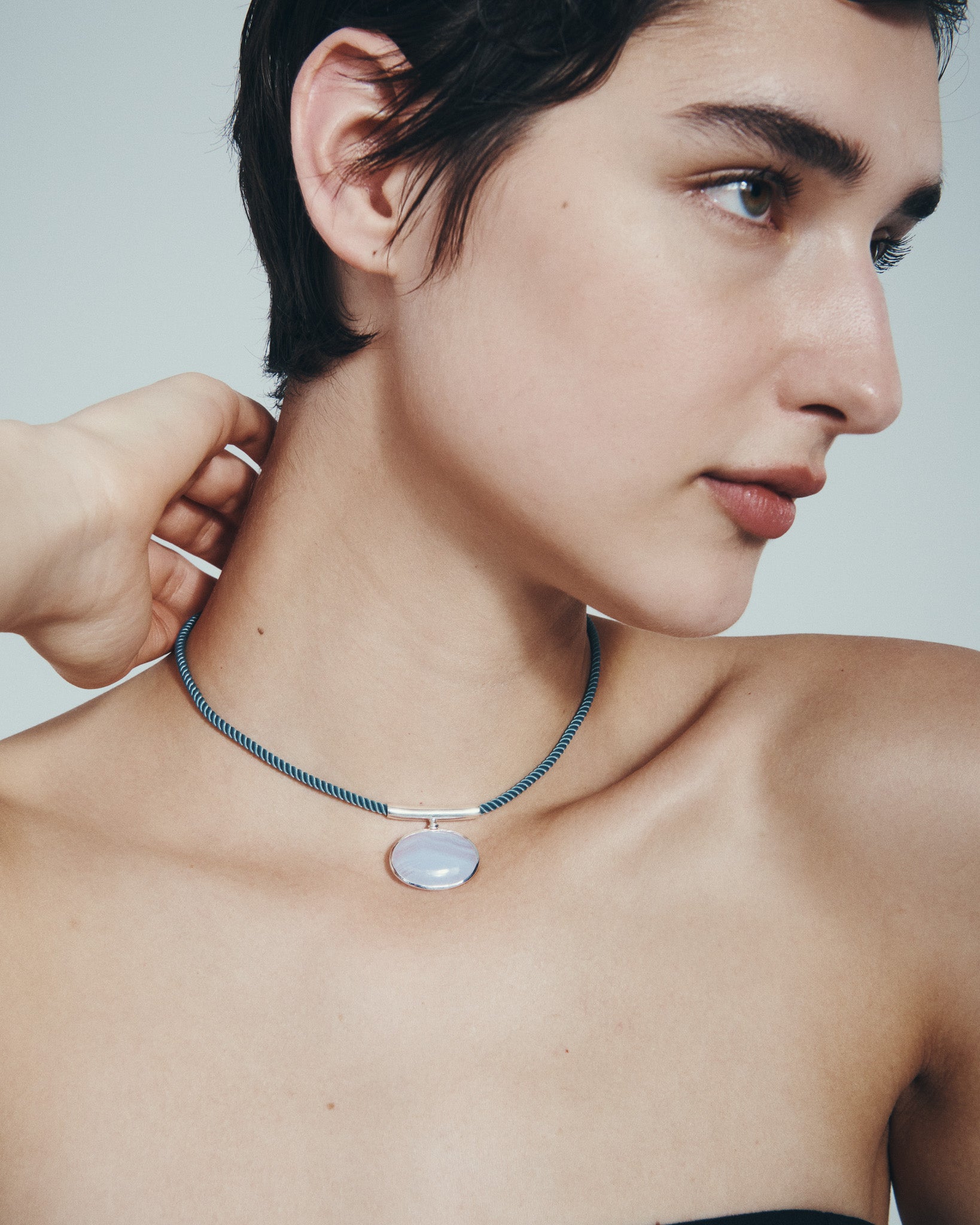 Ether Necklace Silver, worn