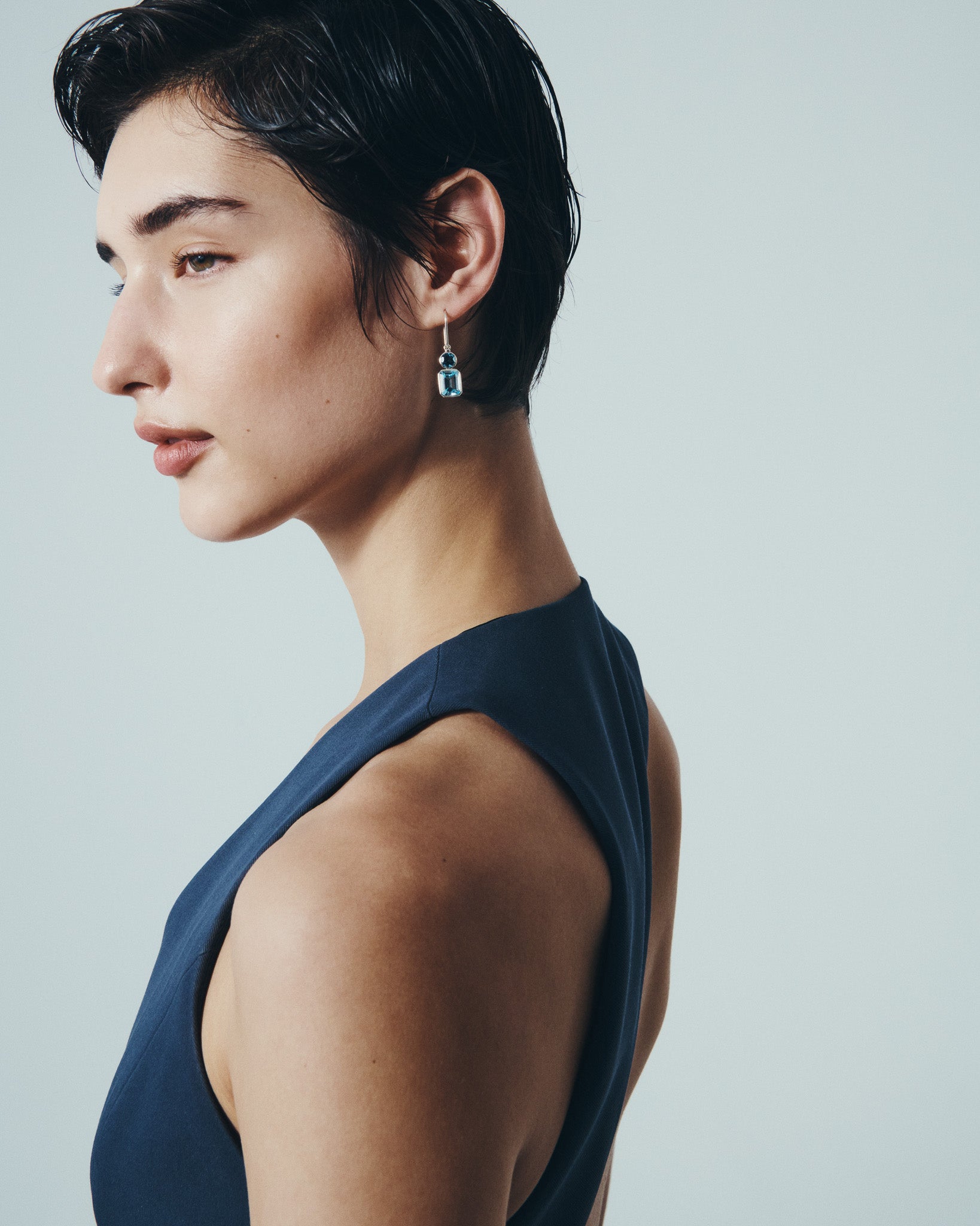 Aqua Earrings Silver, worn