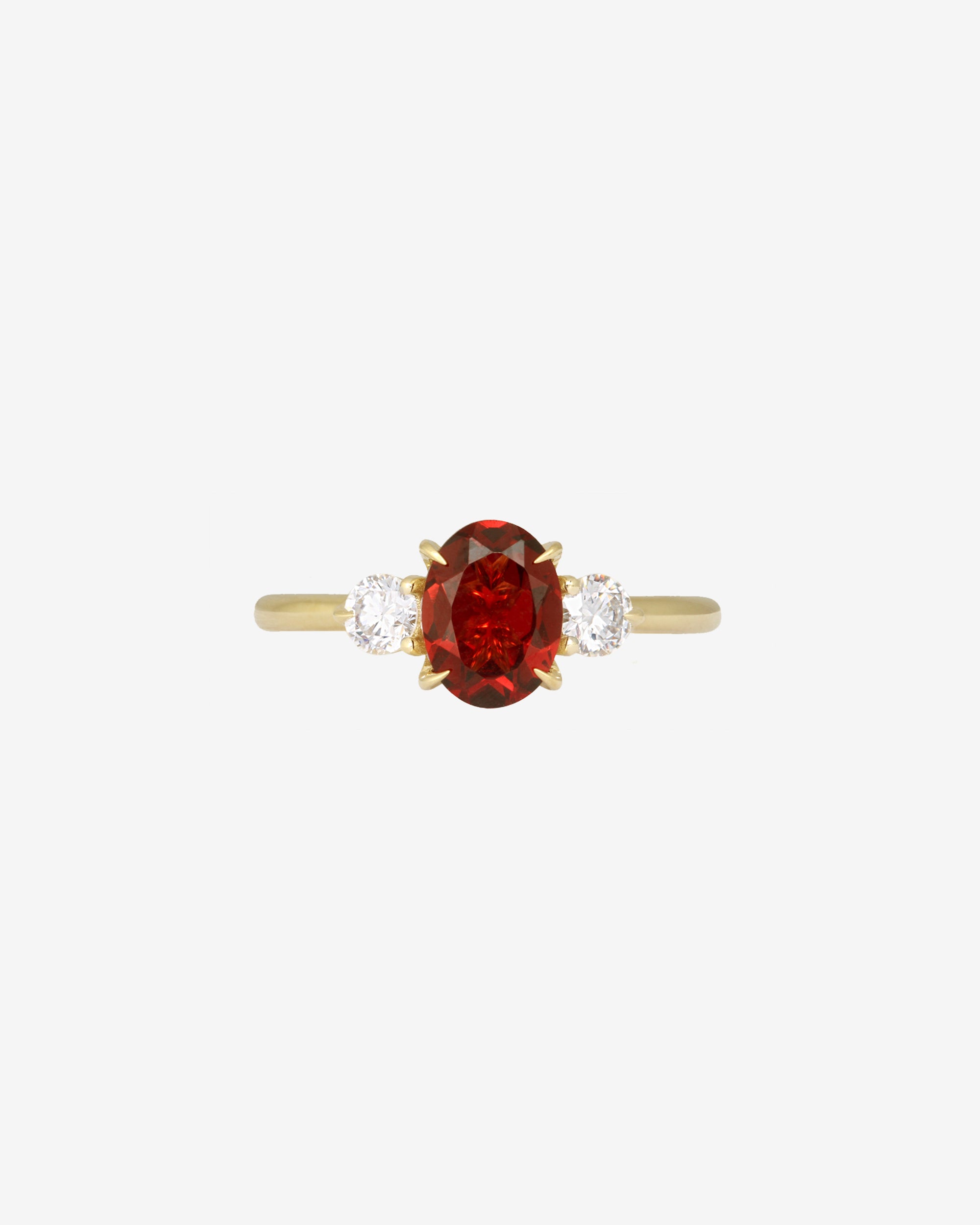 Trilogy Ring Garnet & Diamond Solid Gold