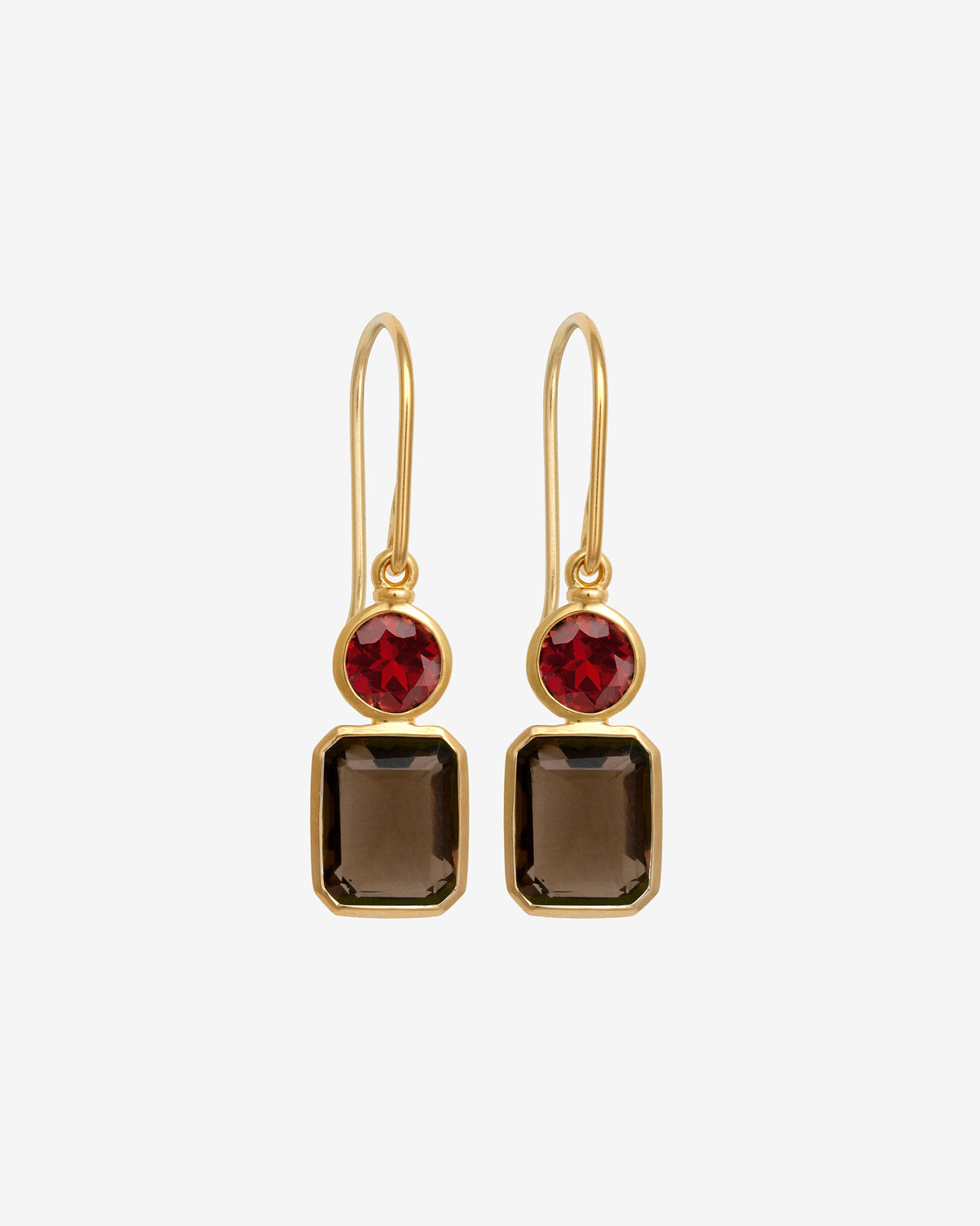 Umber Earrings Gold Vermeil set with smoky quartz and garnet