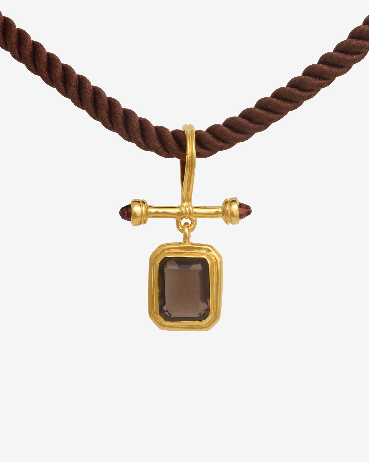 Umber Necklace Gold Vermeil set with smoky quartz and garnet