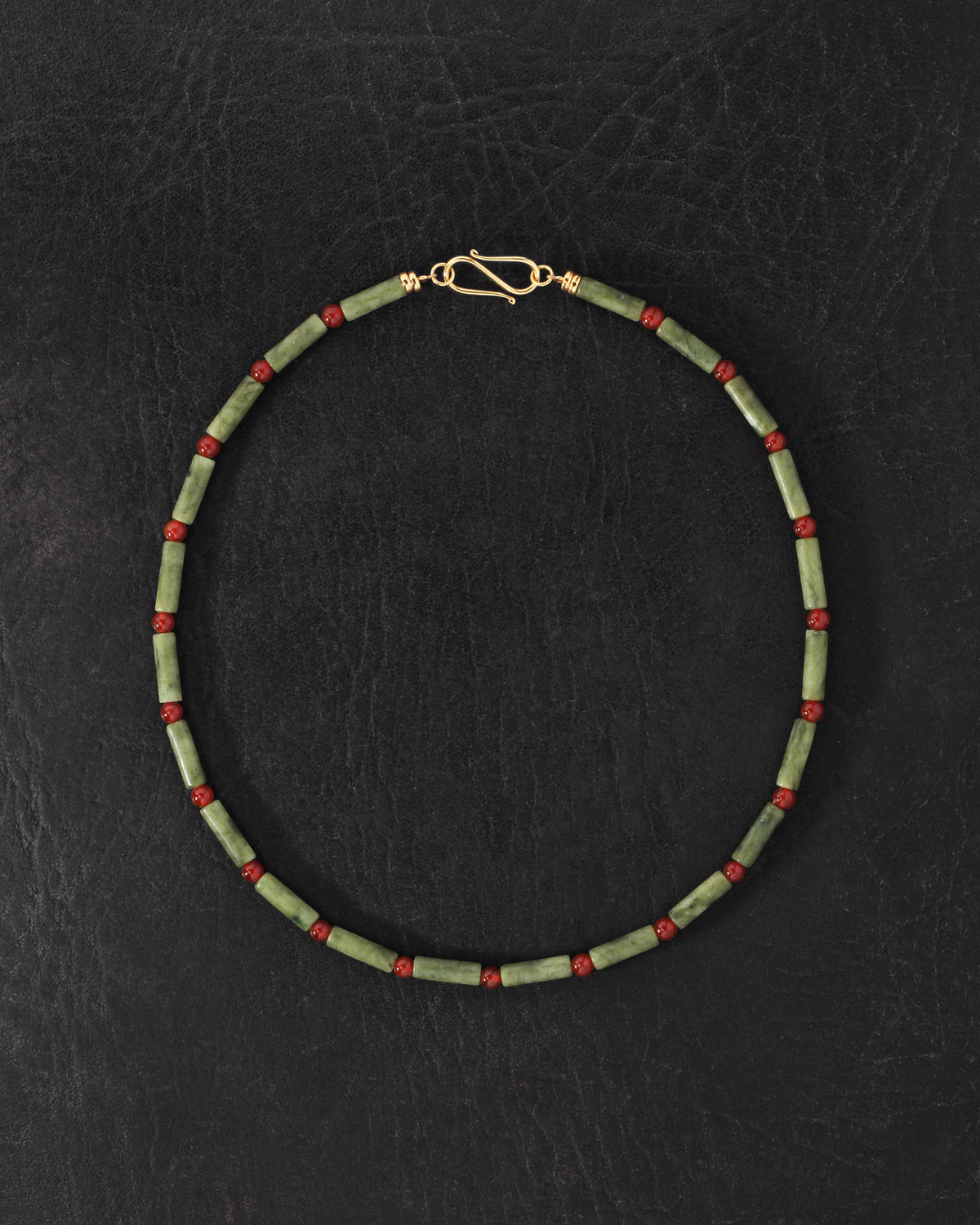 Vana Beaded Necklace Gold Vermeil on dark leather