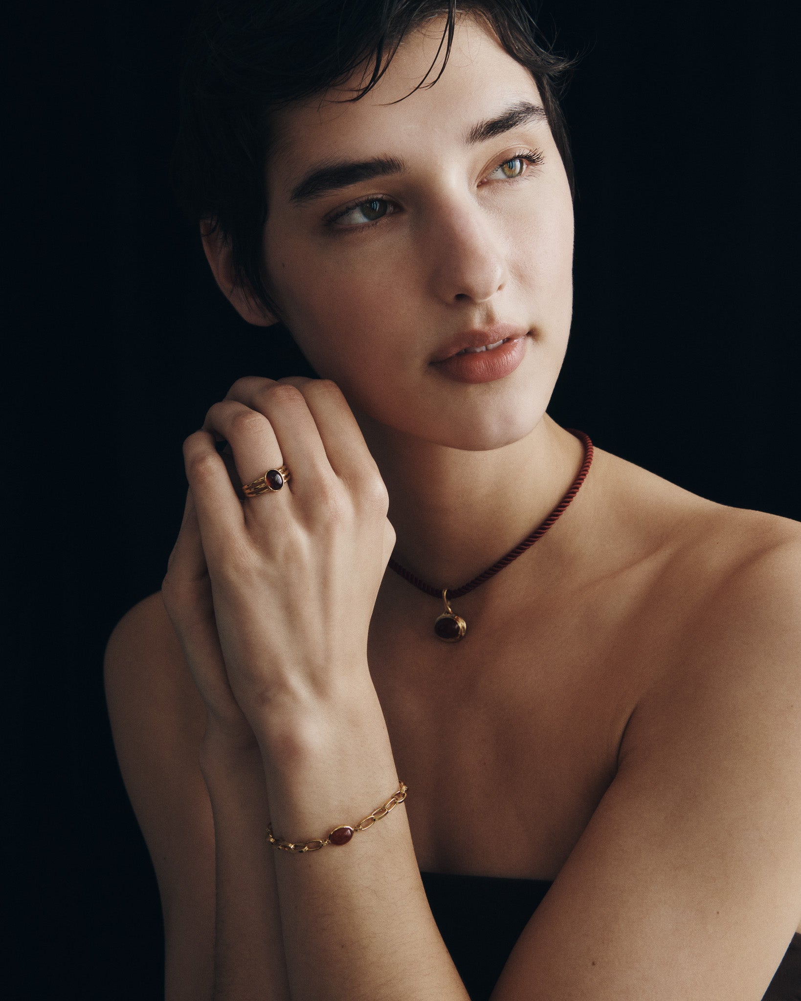 Vega Ring and Uto Chain Bracelet in Gold Vermeil, worn
