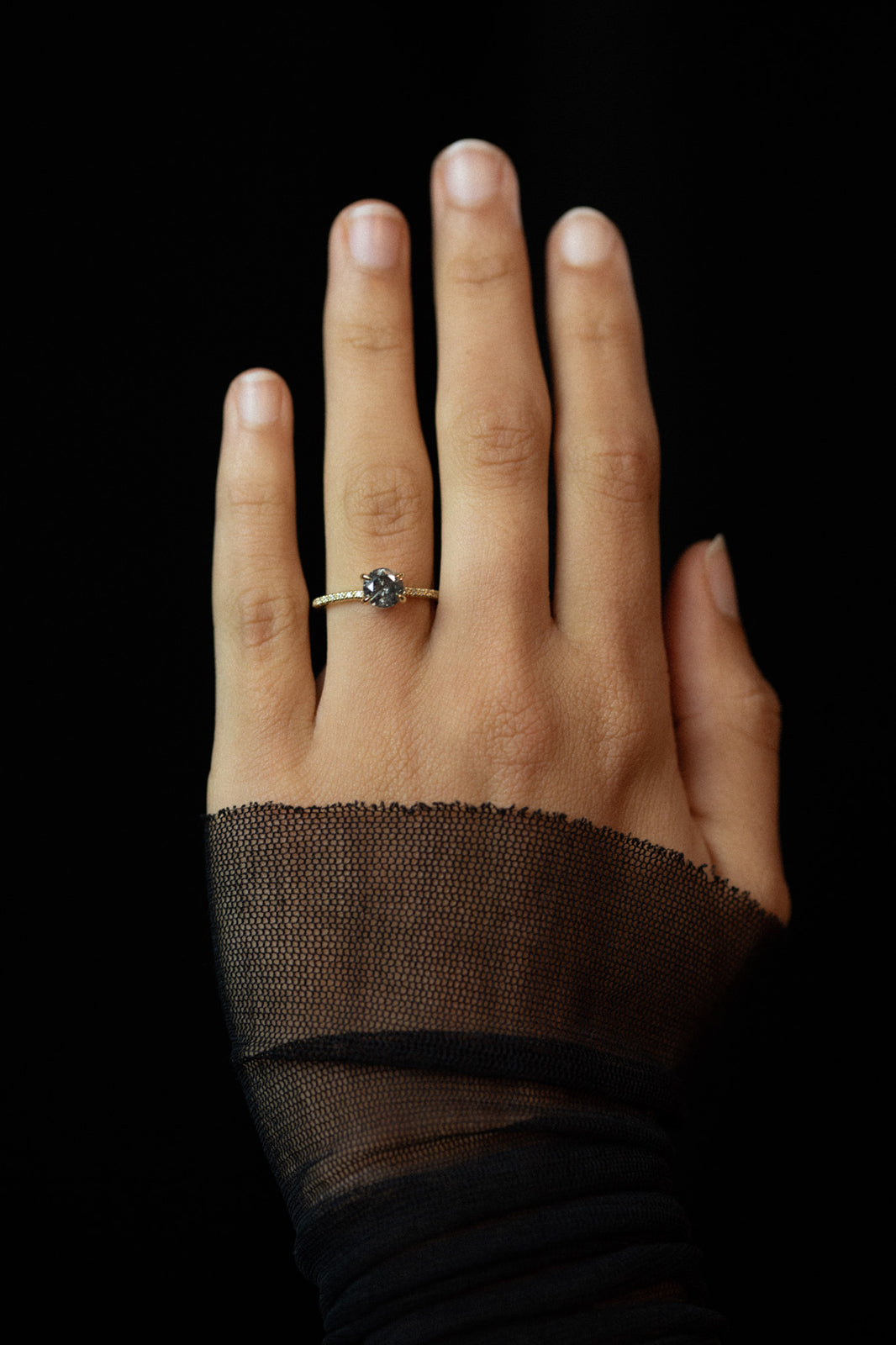 Temple of the Sun Adama Round Ring Salt and Pepper Diamond Solid Gold