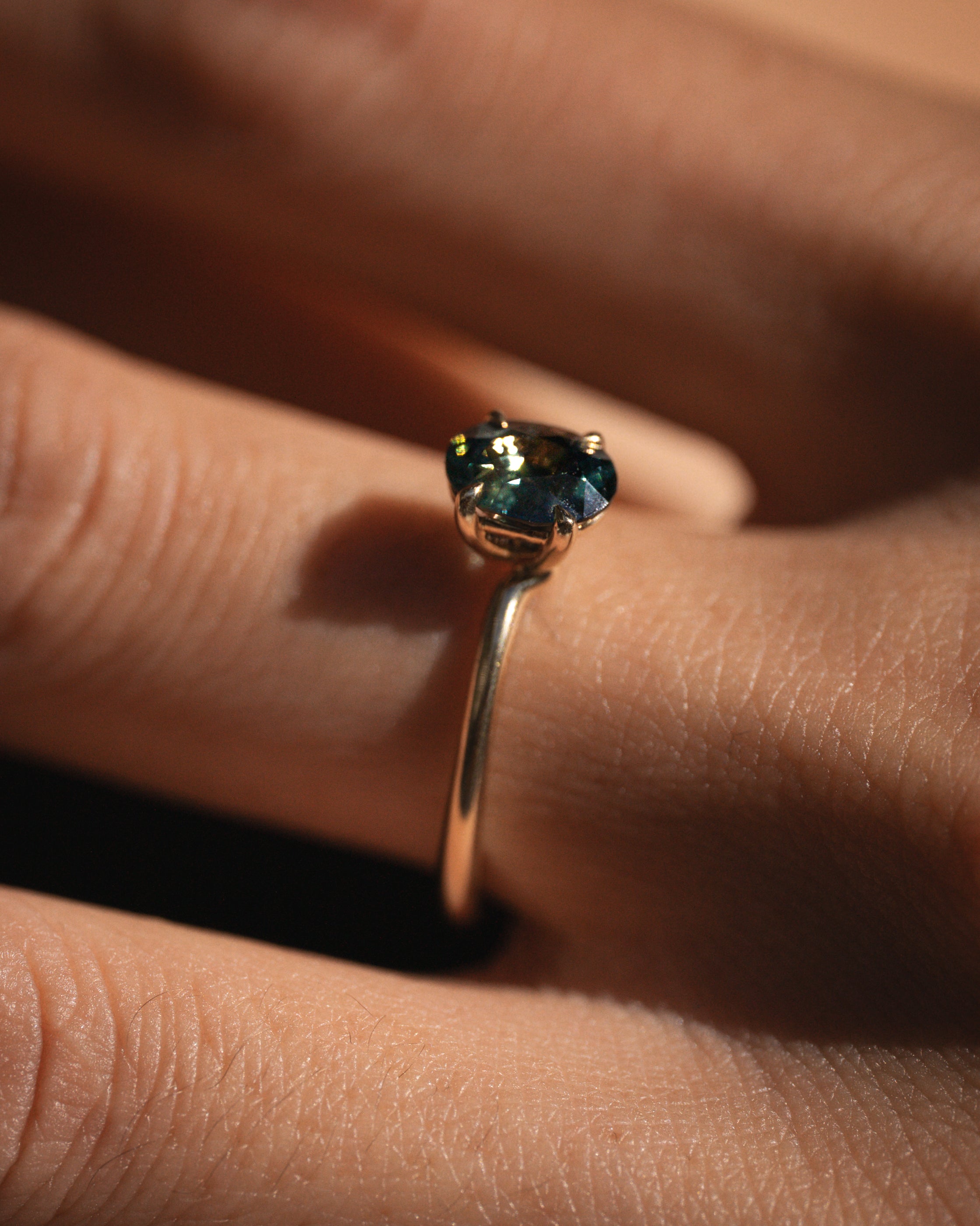 Temple of the Sun Adama Round Ring Solitaire Teal Sapphire Solid Gold