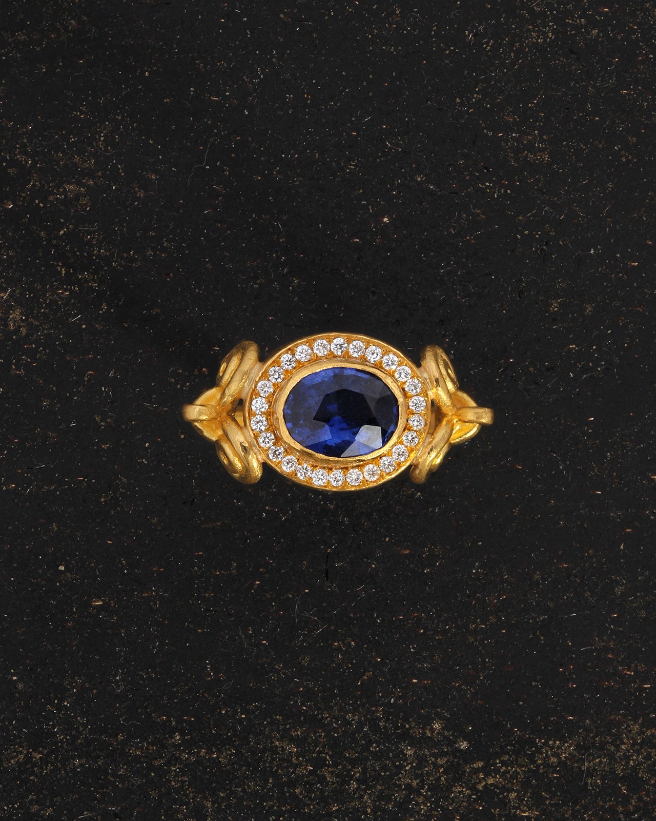 Temple of the Sun Aelia Halo Ring Sapphire Diamond Solid Gold