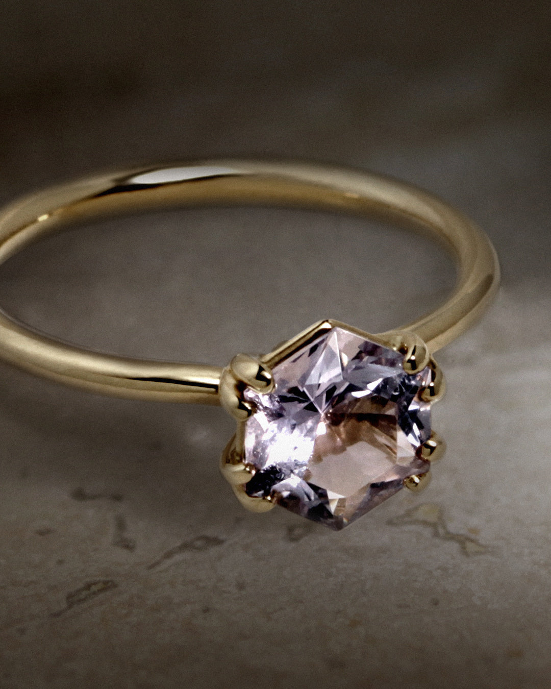 Temple of the Sun Allium Hexagon Solitaire Ring Amethyst Solid Gold