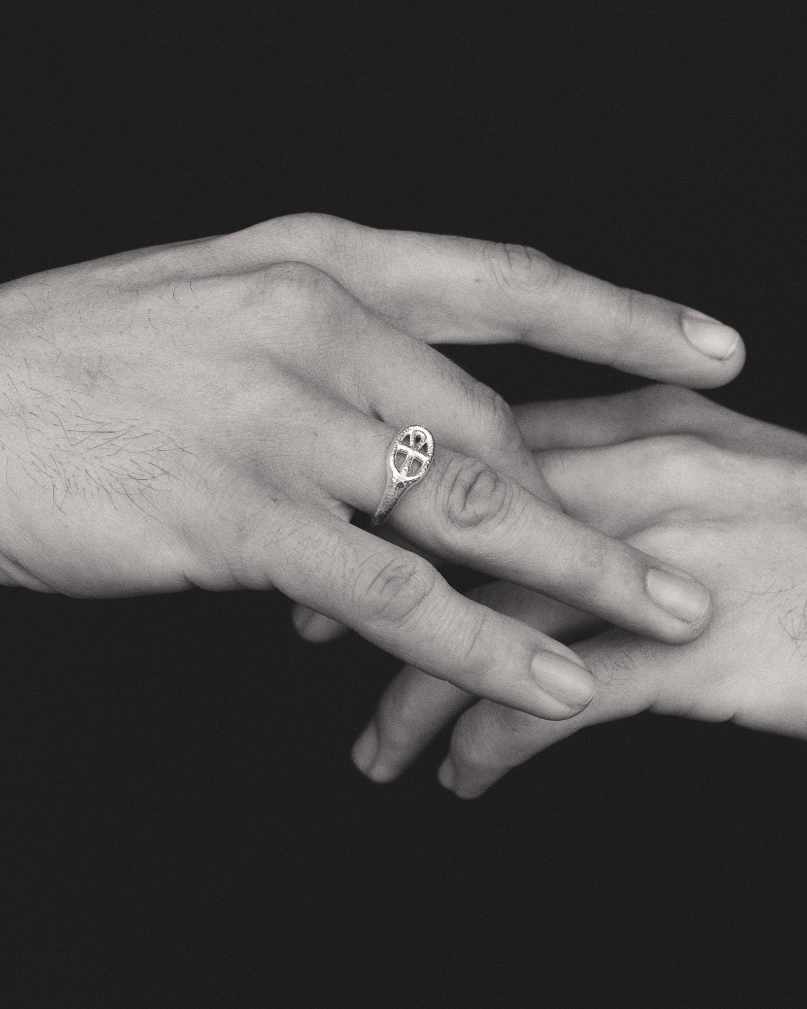 Temple of the Sun Ankh Seal Ring Diamond Silver