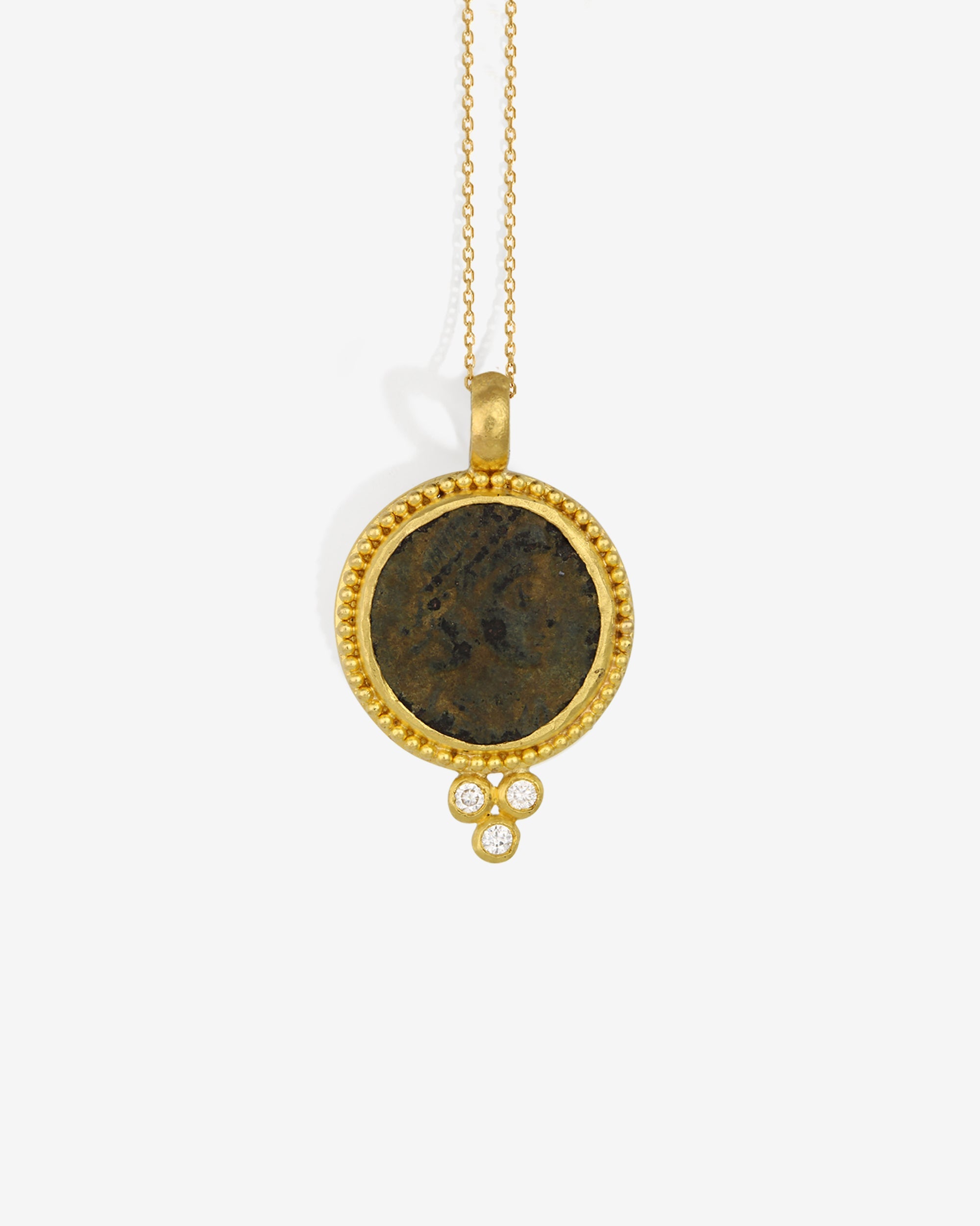 Temple of the Sun Antique Coin Necklace Diamond Solid Gold