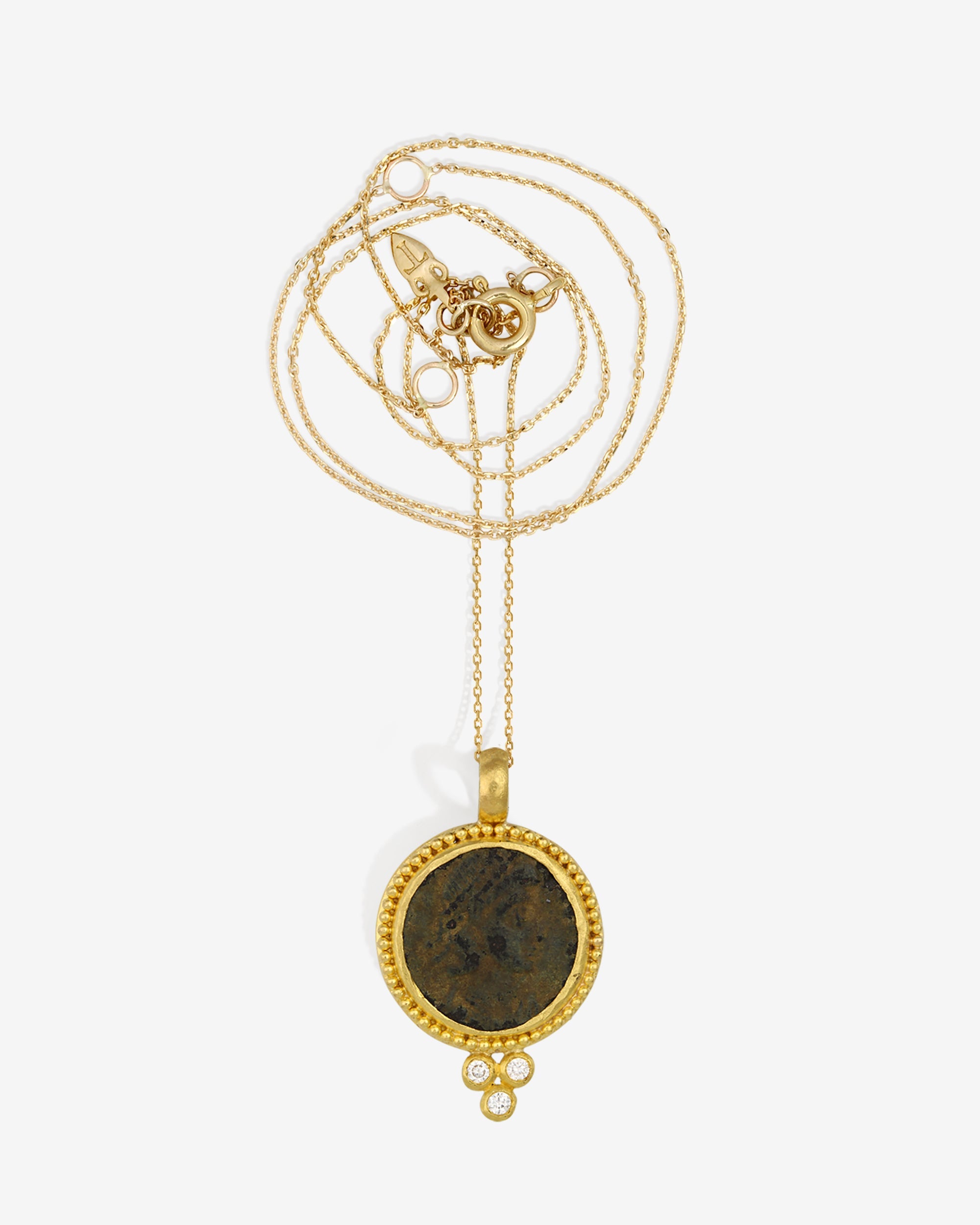 Temple of the Sun Antique Coin Necklace Diamond Solid Gold