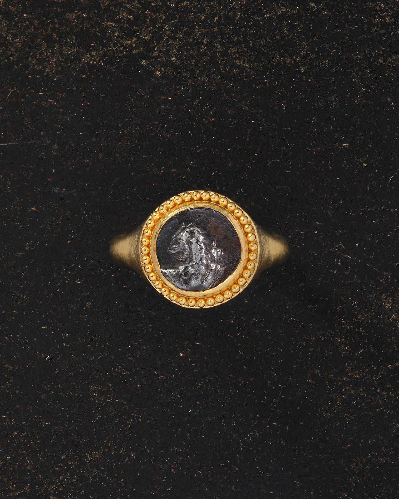 Temple of the Sun Antique Coin Ring Lion Solid Gold