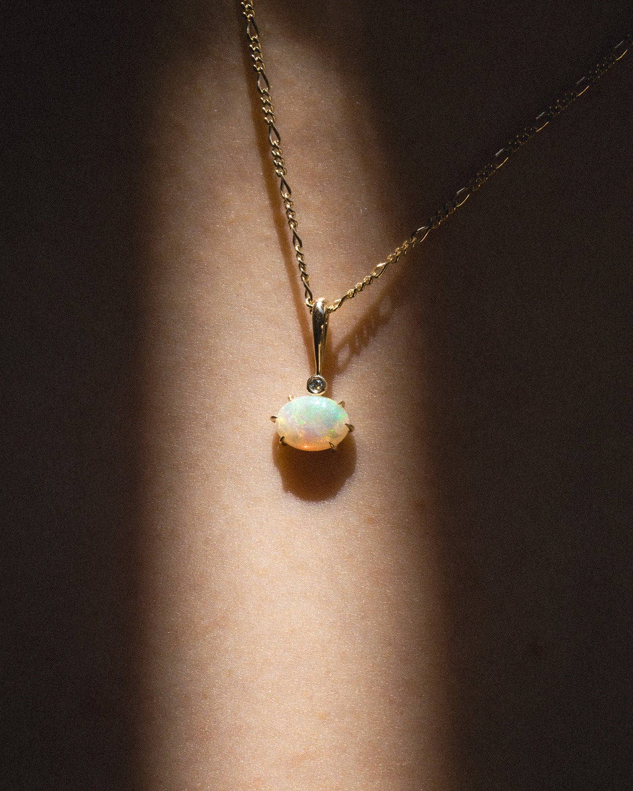 Temple of the Sun Astra Oval Pendant Opal Diamond Solid Gold