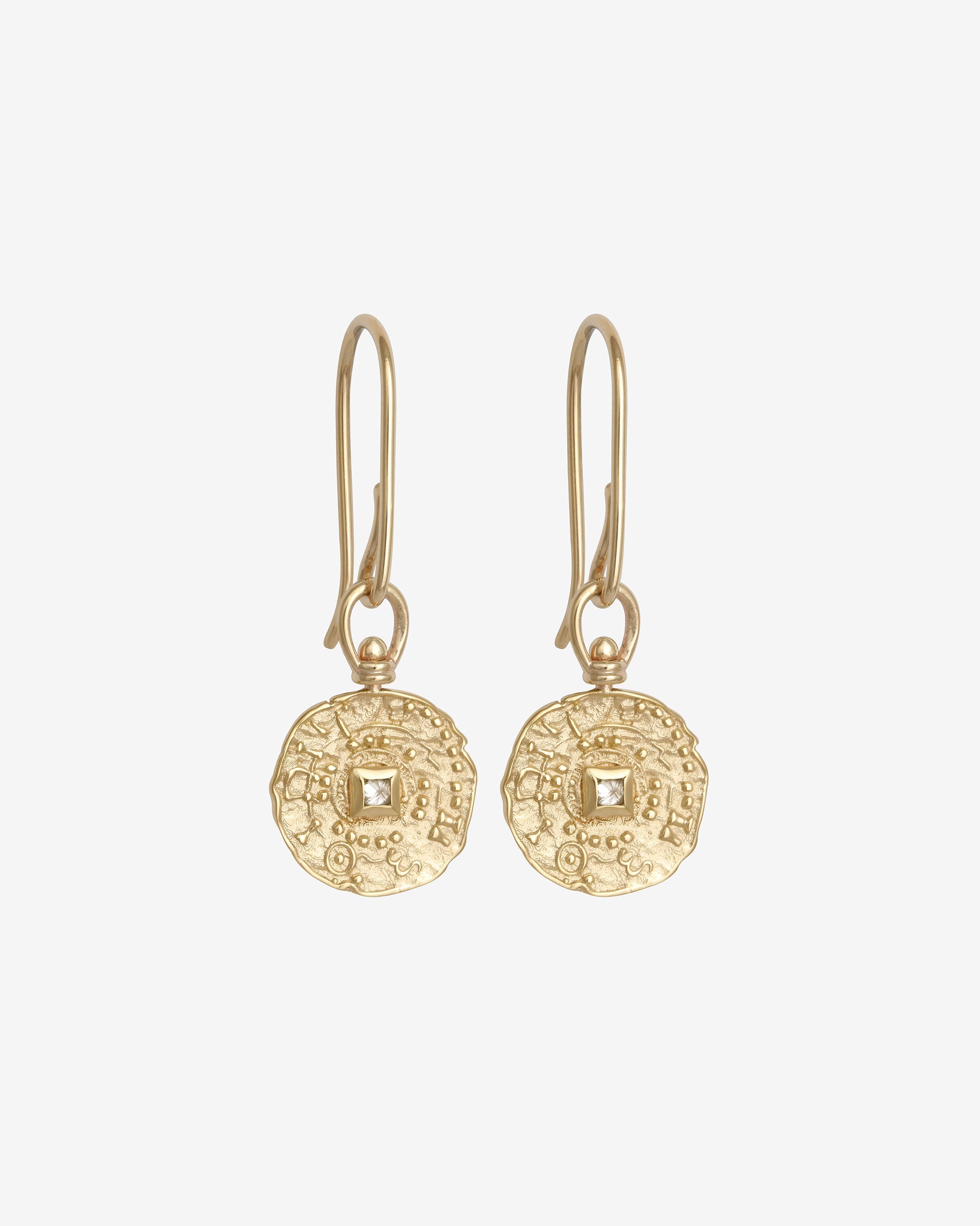 Temple of the Sun Atlantis Coin Earrings Diamond Solid Gold
