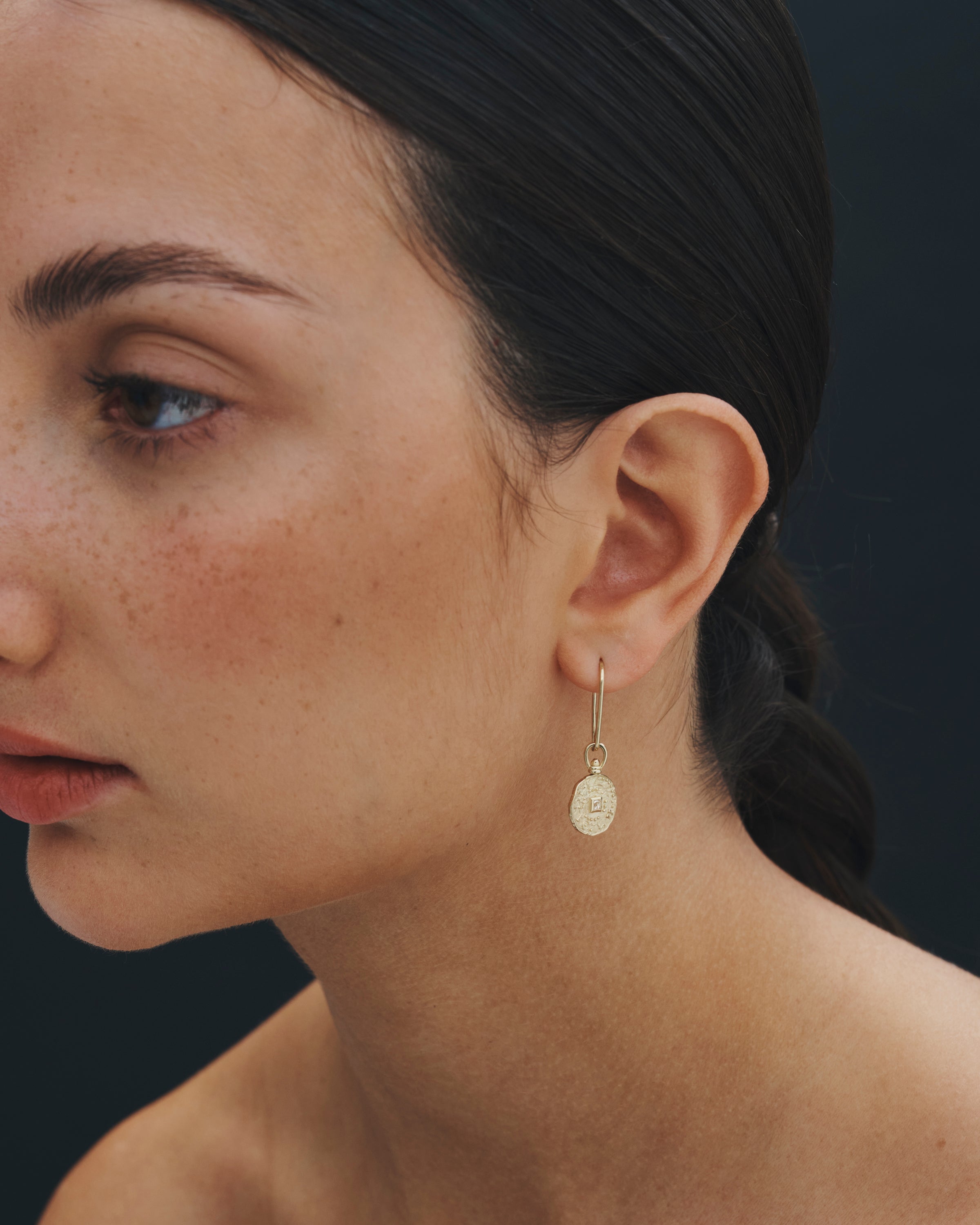 Temple of the Sun Atlantis Coin Earrings Diamond Solid Gold