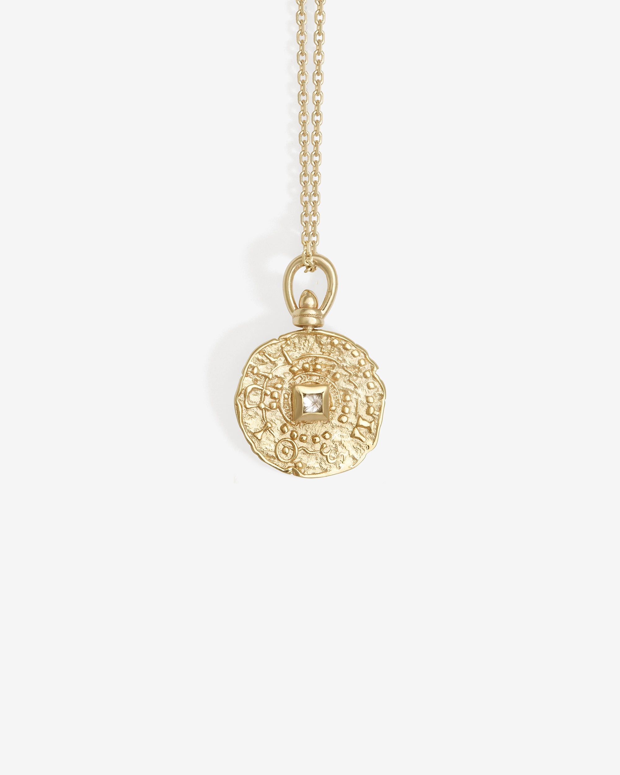 Temple of the Sun Atlantis Coin Necklace Diamond Solid Gold