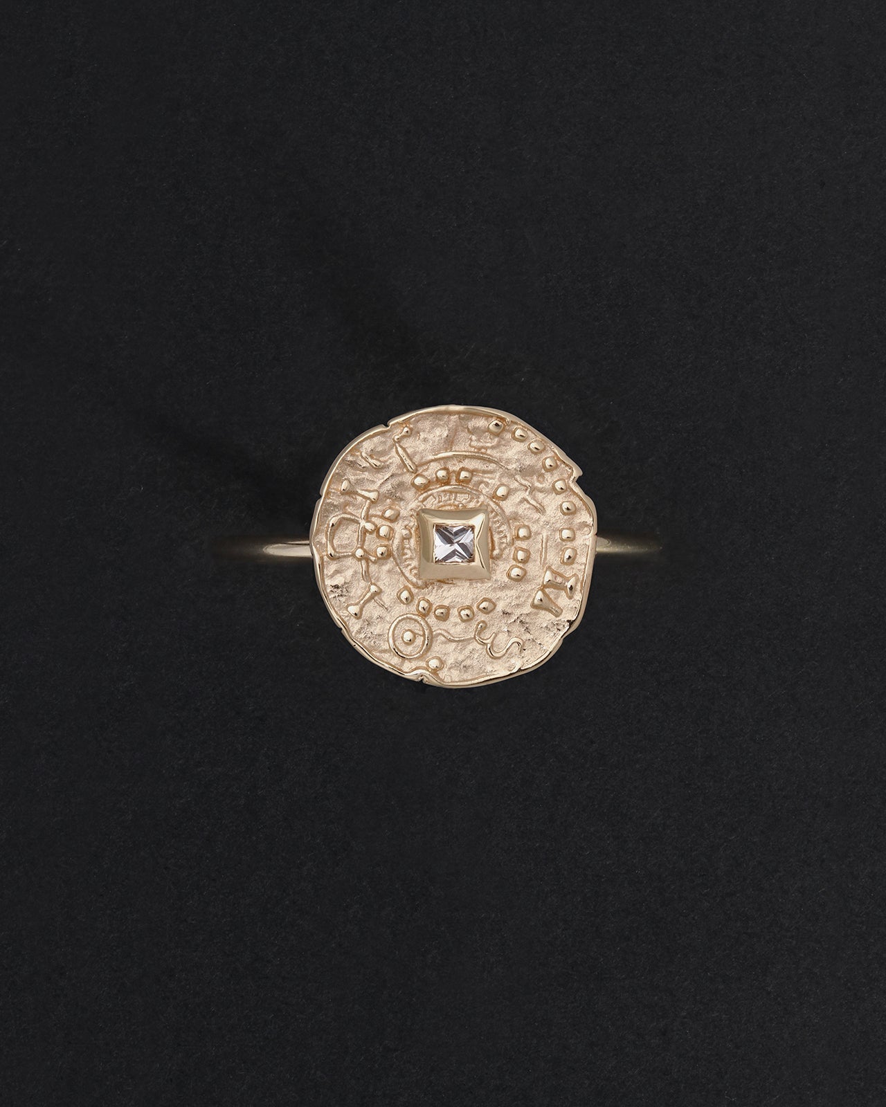 Temple of the Sun Atlantis Coin Ring Diamond Solid Gold