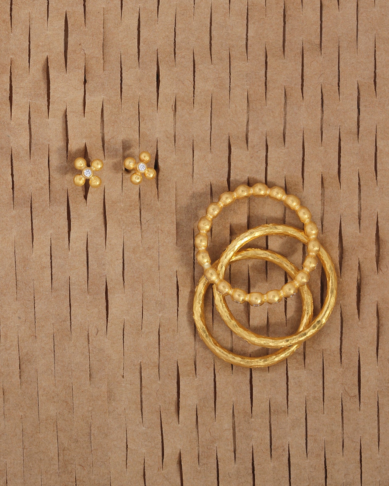 Temple of the Sun Ayana Flower Studs Diamond Solid Gold