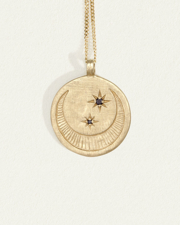 Circle Pendant Necklace with Holding Hands in Solid Gold - Tales In Gold