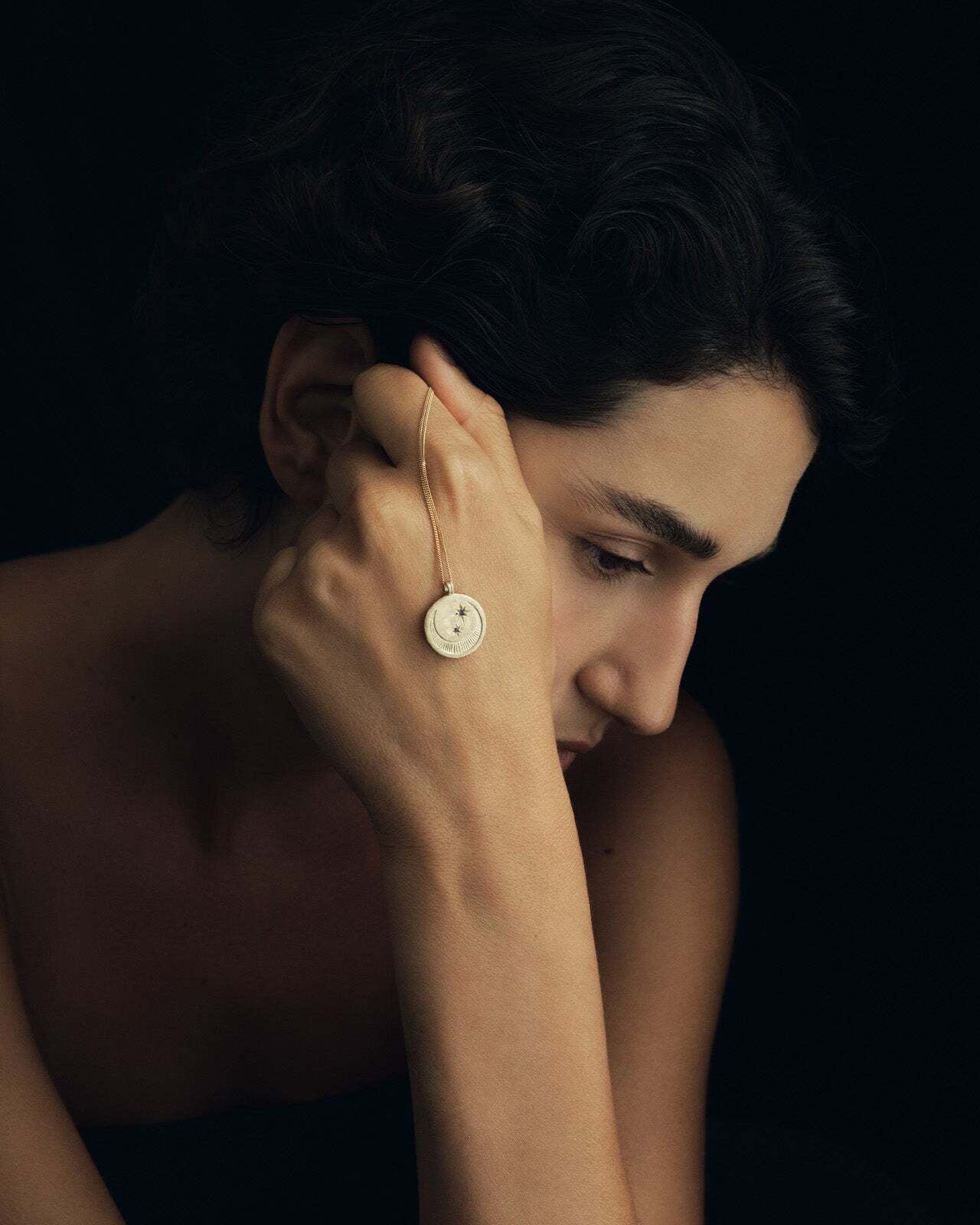 Temple of the Sun Celeste Necklace Black Diamond Solid Gold