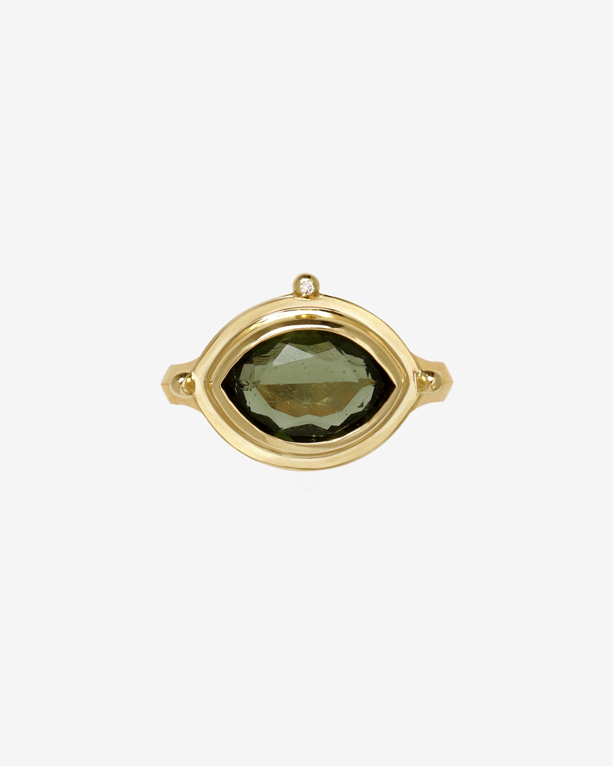Temple of the Sun Celestial Ring Moldavite Diamond Solid Gold