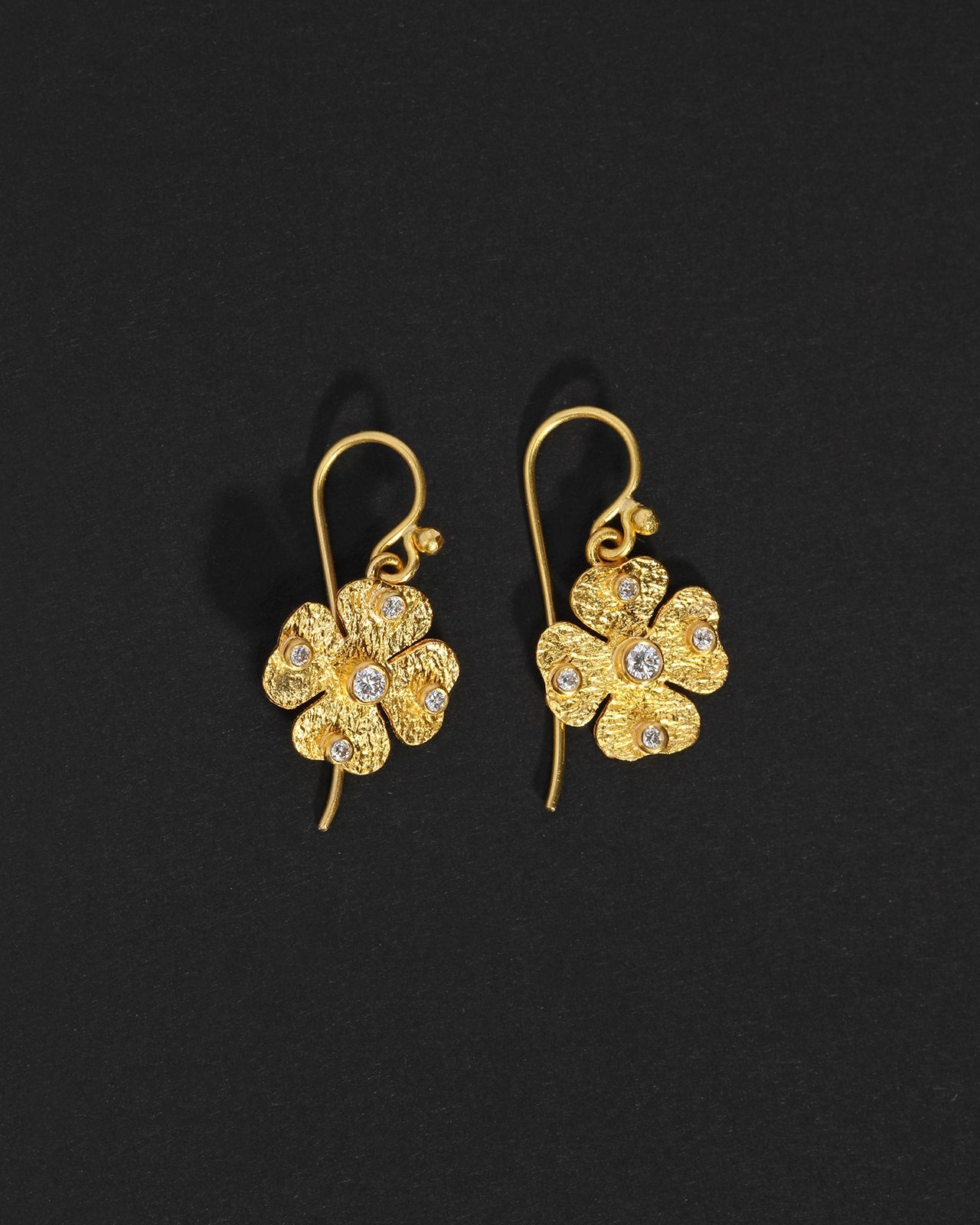 Temple of the Sun Clover Earrings Diamond Solid Gold