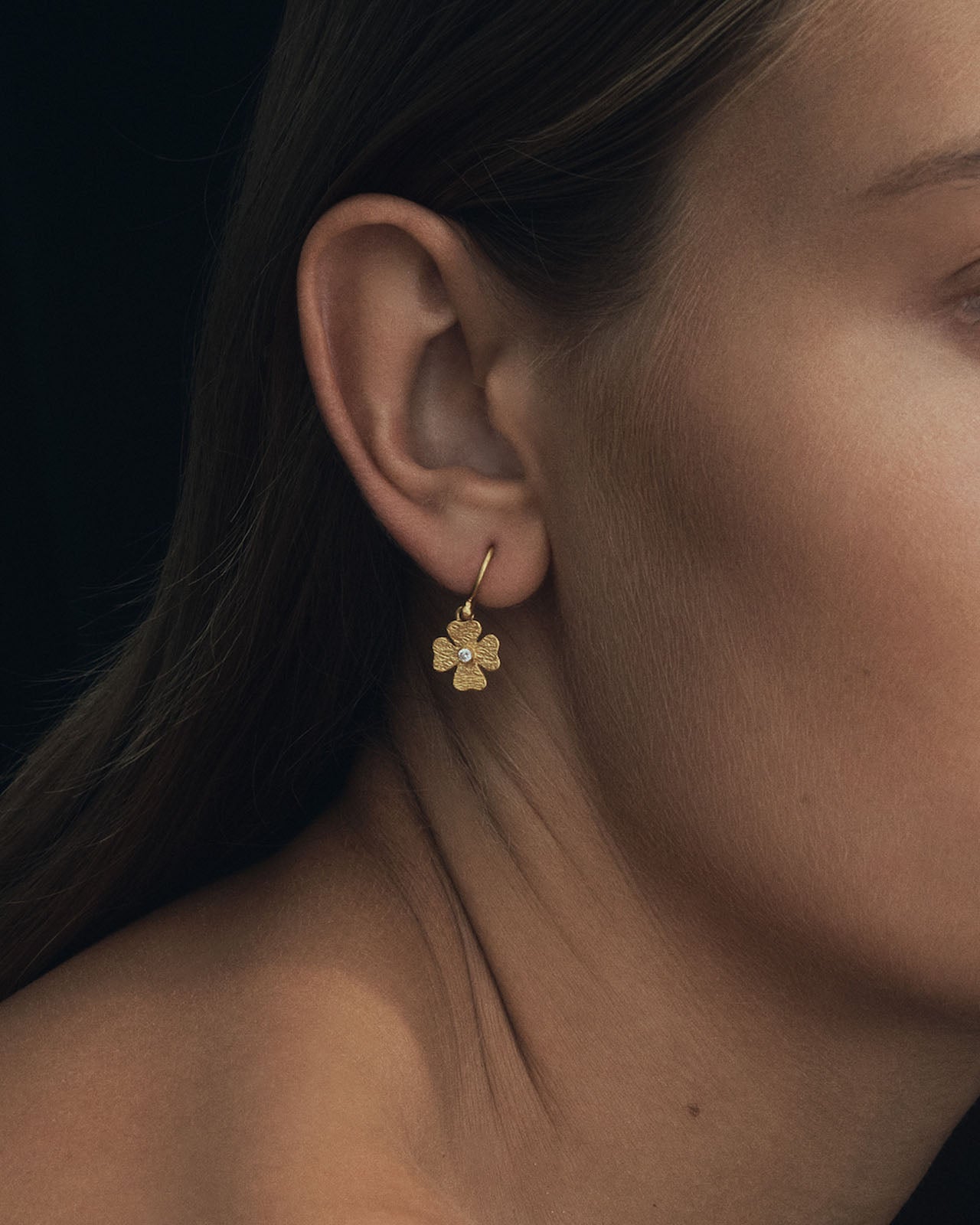 Temple of the Sun Clover Earrings Small Diamond Solid Gold