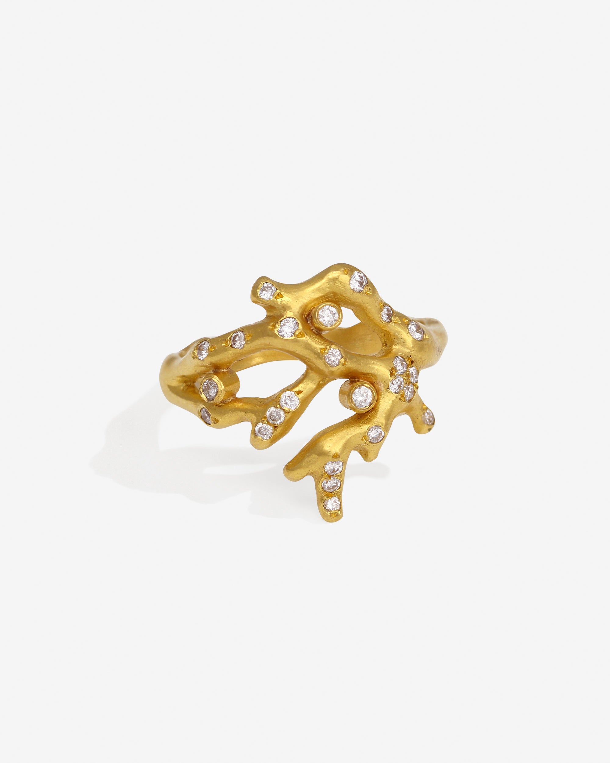 Temple of the Sun Coral Ring Diamond Solid Gold