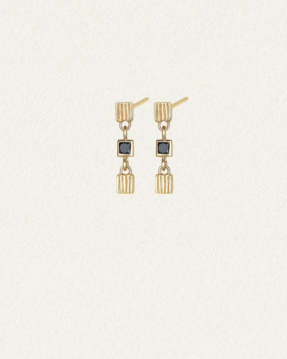 Temple of the Sun Dell Earrings Black Diamond Solid Gold