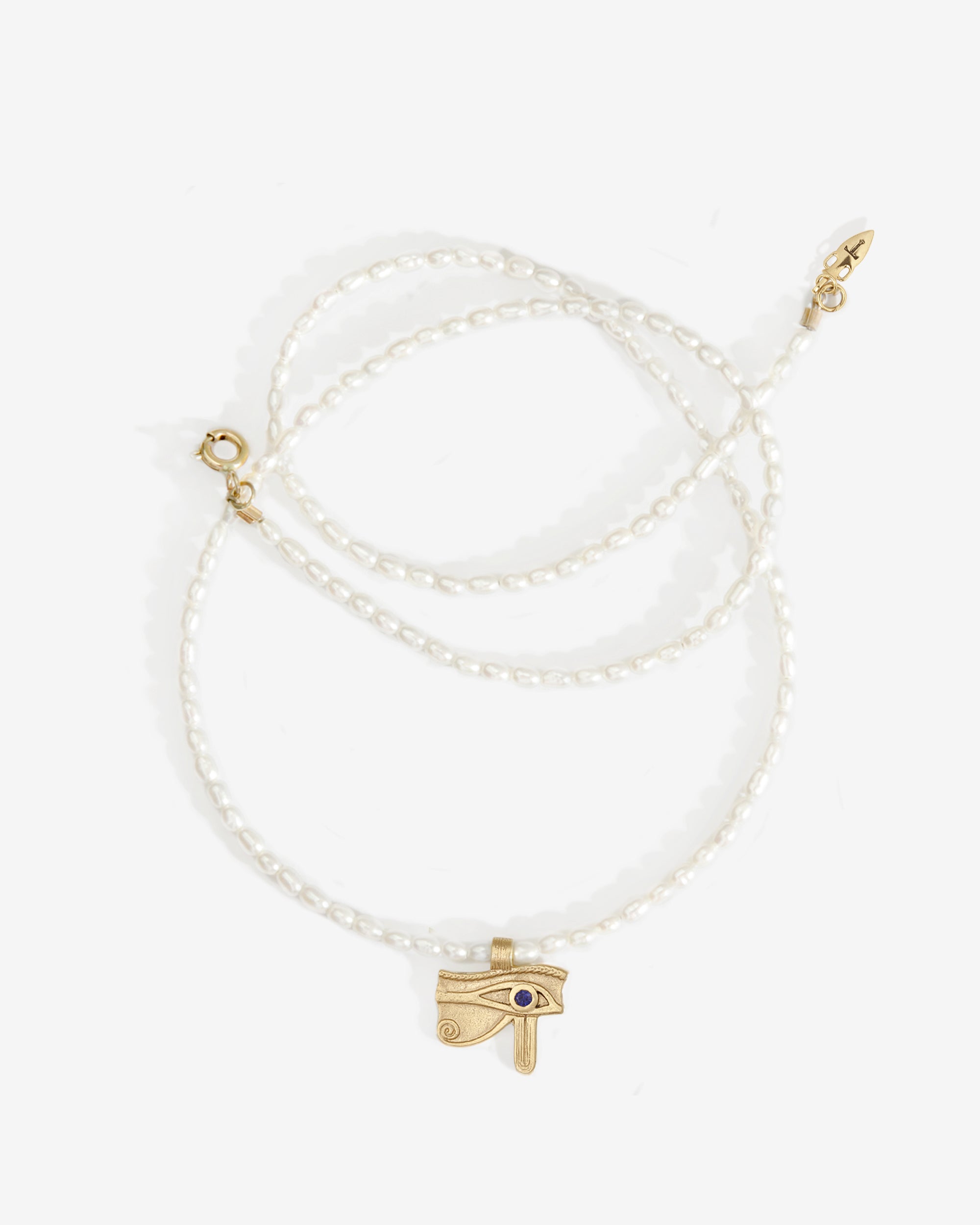 Temple of the Sun Eye of Ra Beaded Necklace Solid Gold