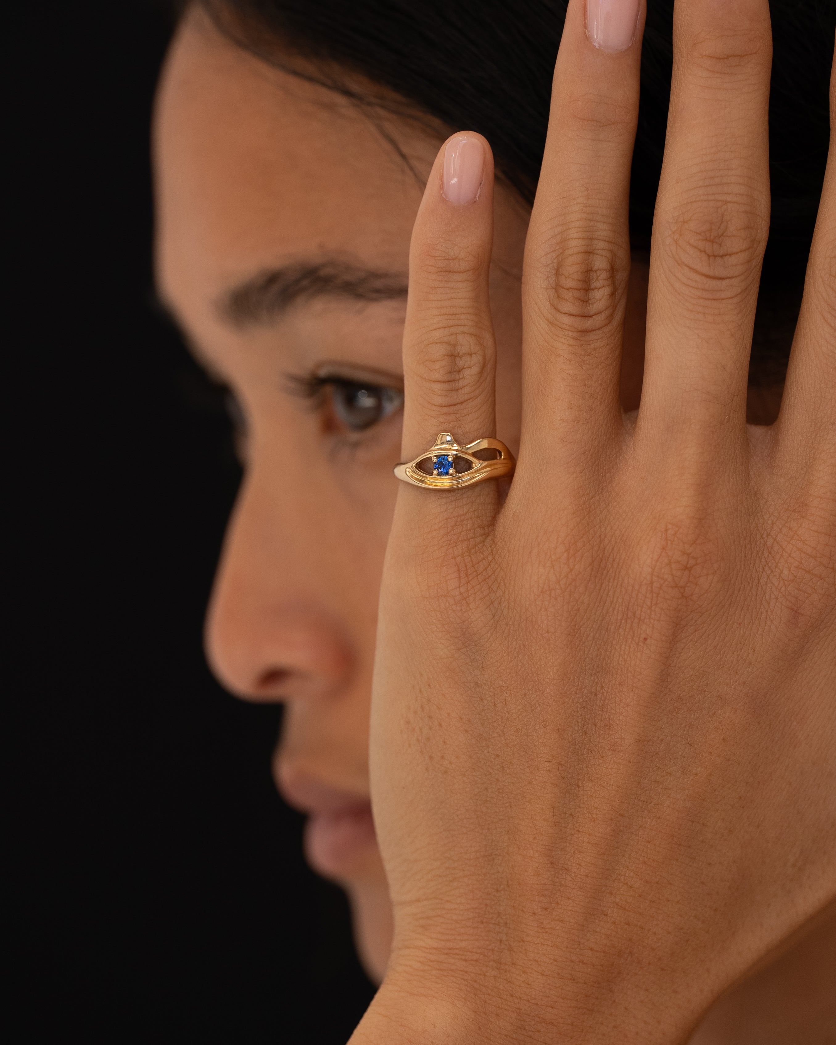 Temple of the Sun Eye of Ra Ring Blue Sapphire Solid Gold